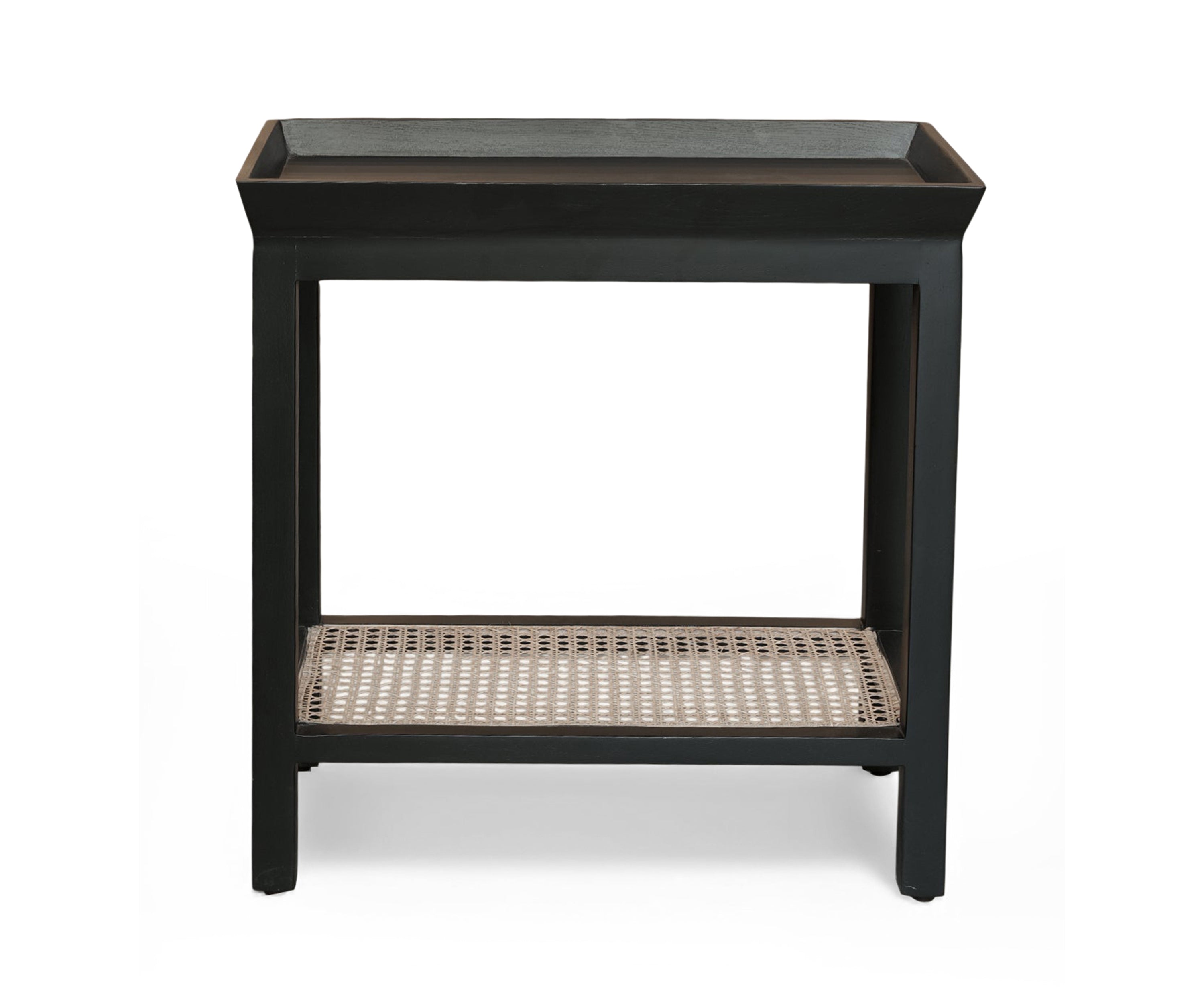 Black Wooden Console Table with Cane Shelf