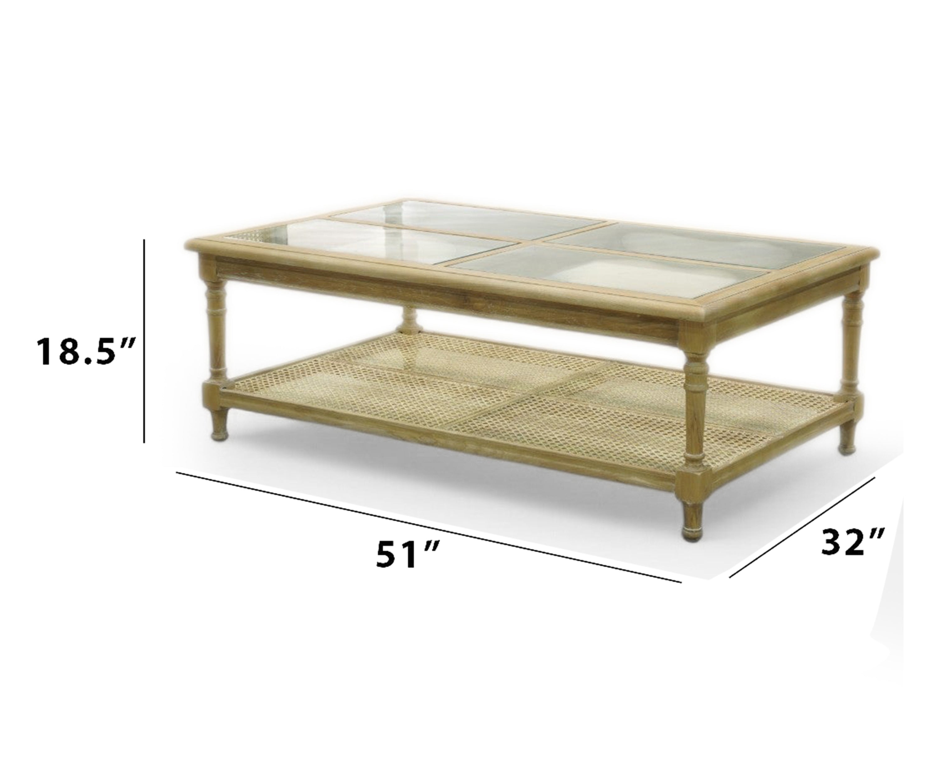 French Cane Glass Top Coffee Table