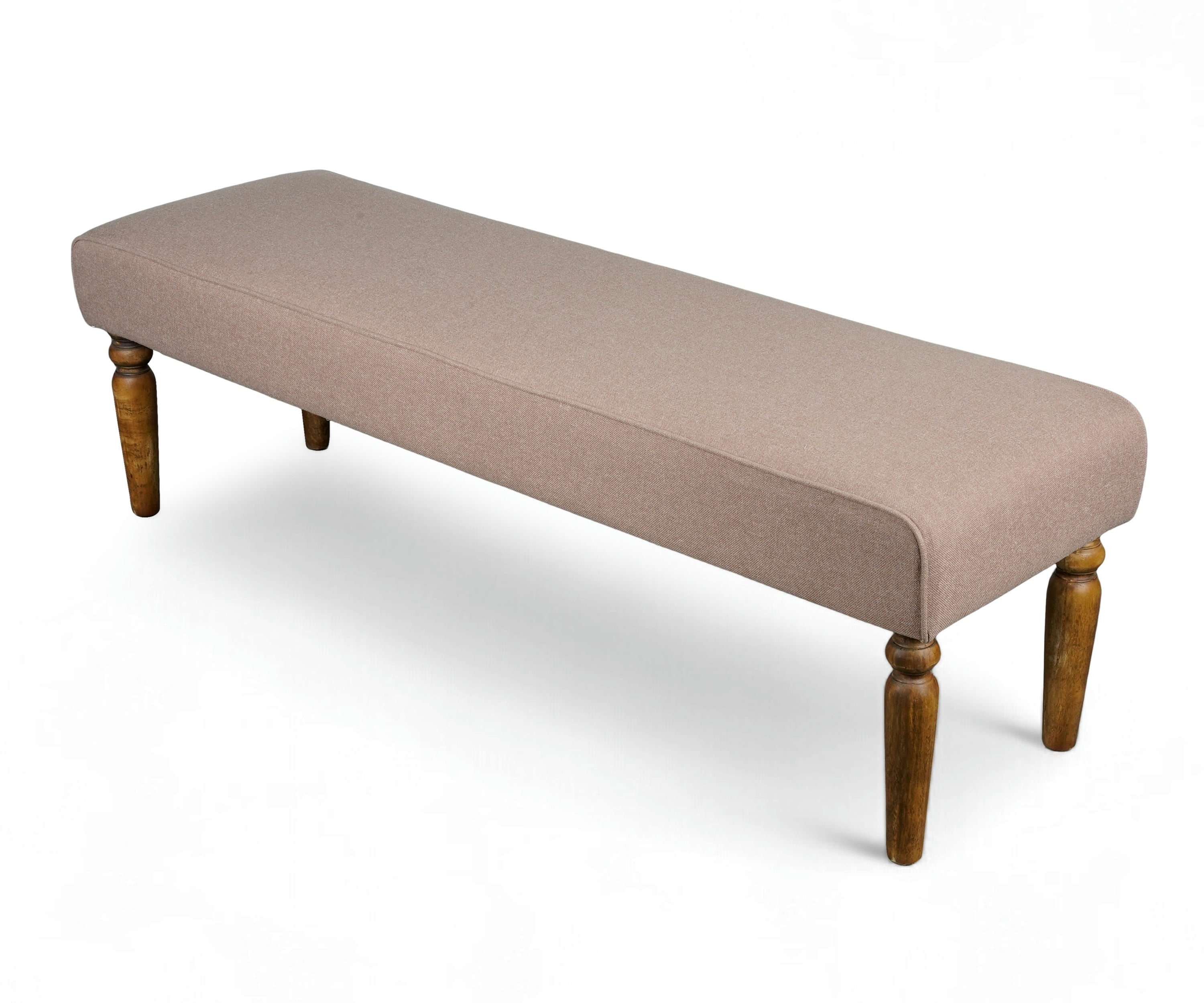 Pink Linen Bench with Wooden Legs