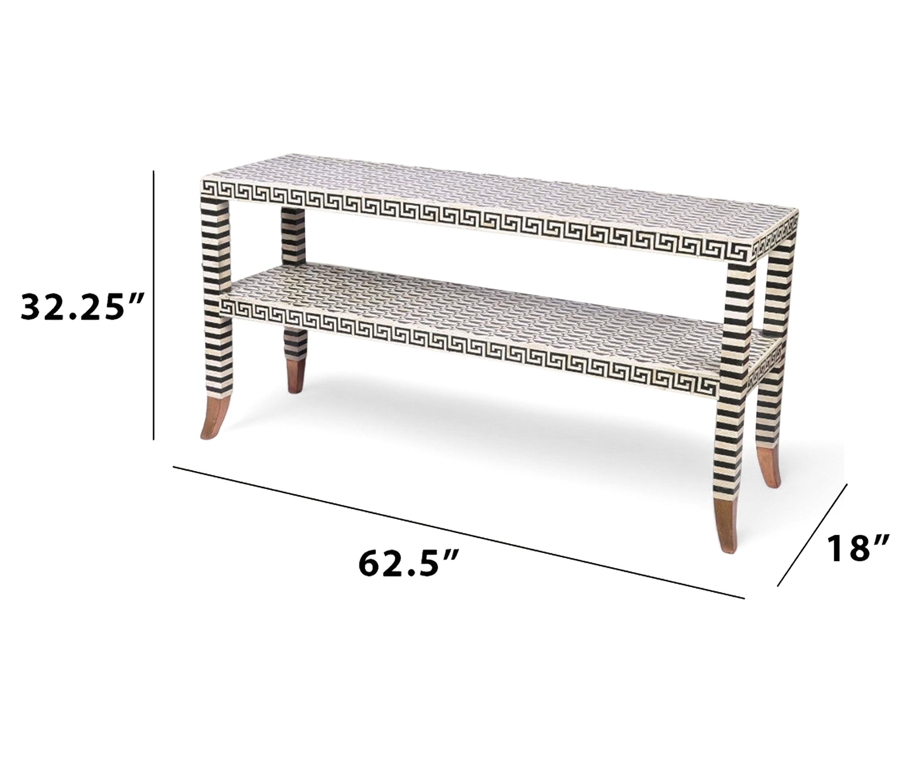 Black and White Bone Inlay Console Table with Greek Key Border