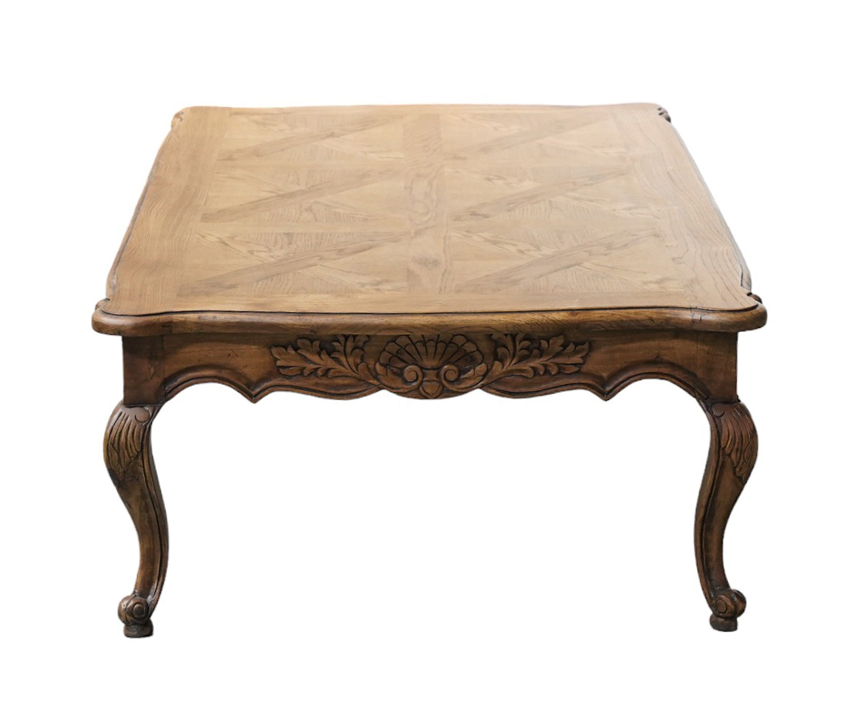 French Provincial Coffee Table with Parquetry Top & Curved Legs