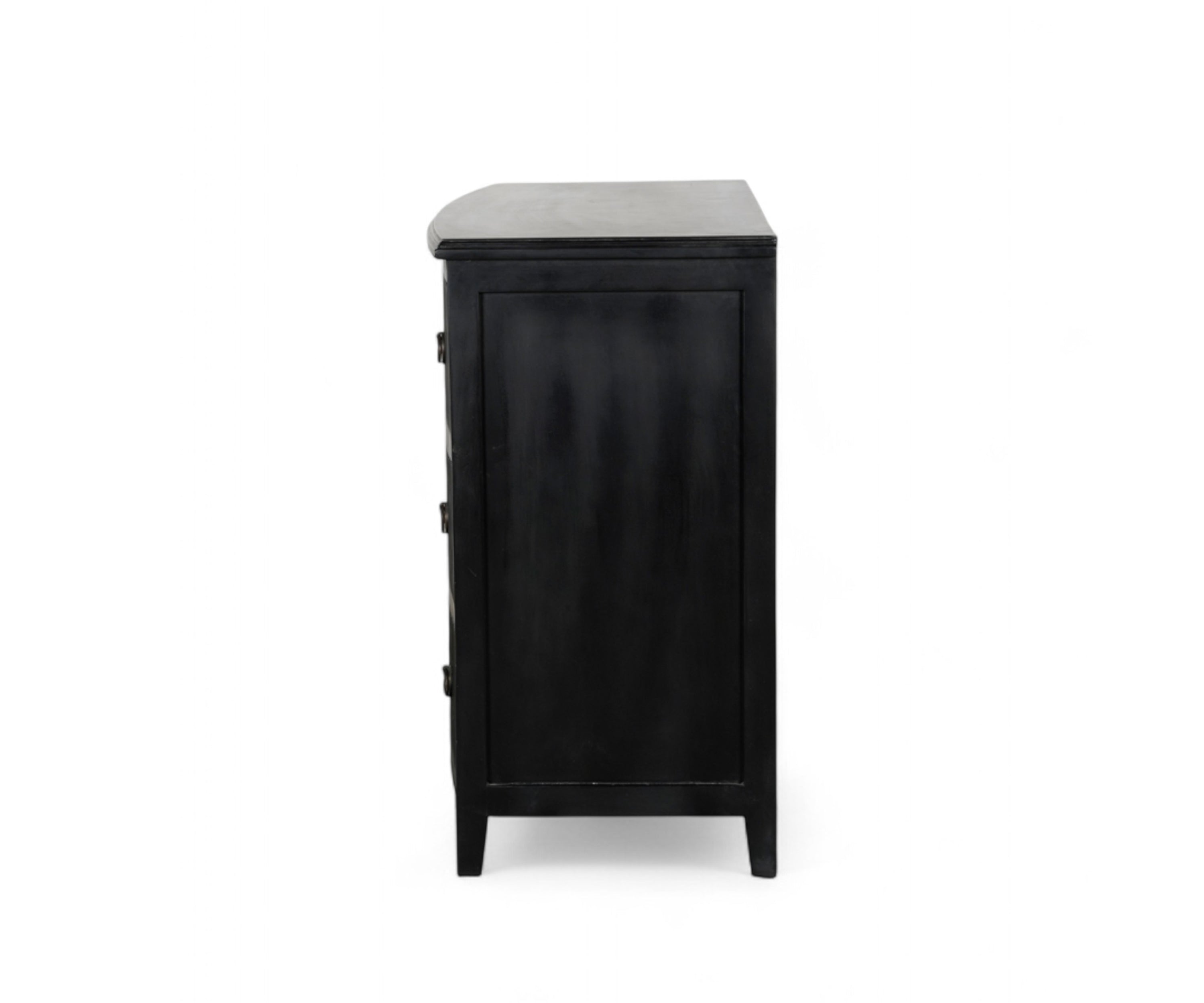 Modern Black Chest of Drawers with Ribbed Front and Brass Knobs