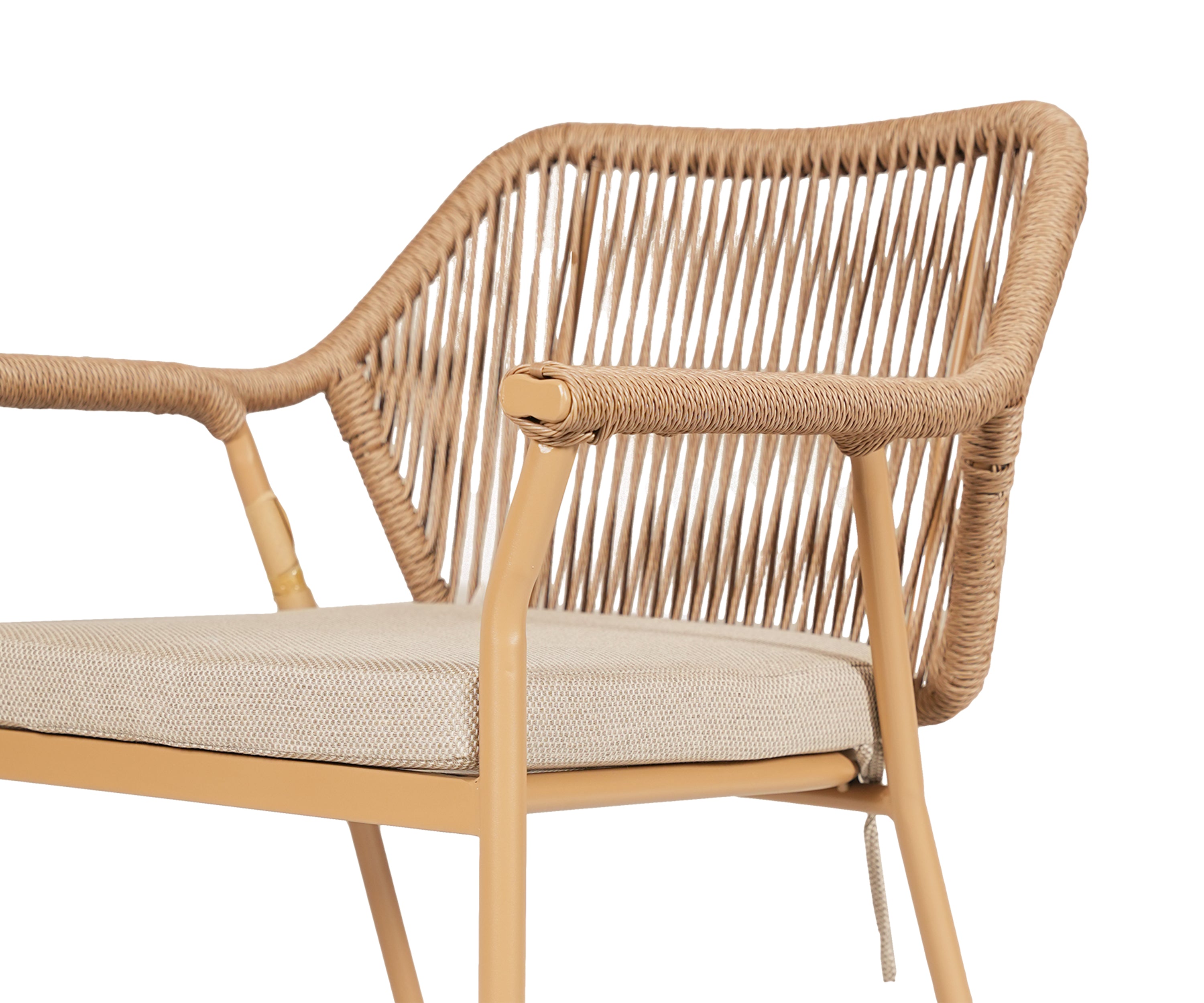 Brown Metal Outdoor Armchair with Nylon Rope Backrest
