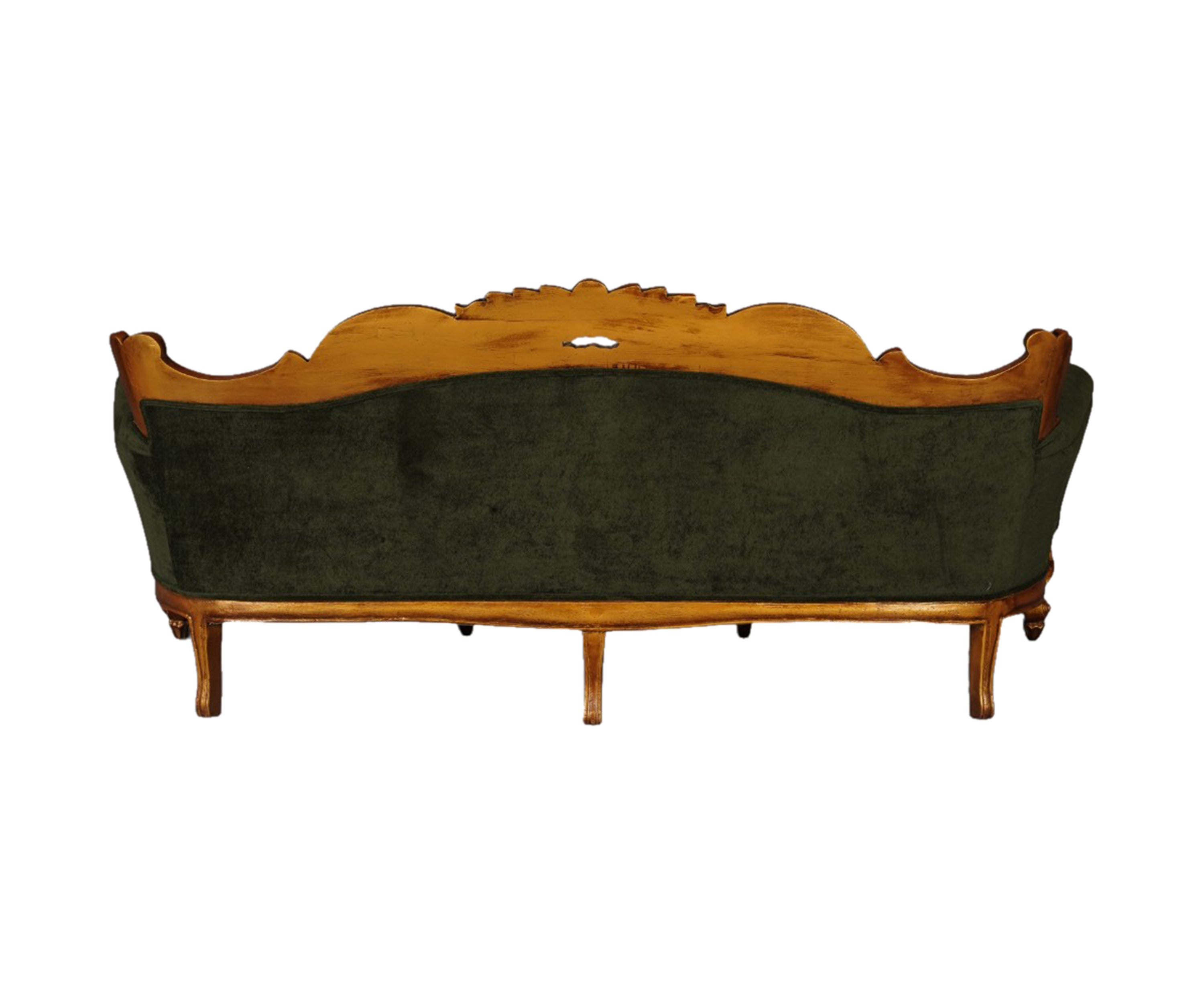Baroque Velvet 3-Seater Sofa with Teak Wood Frame