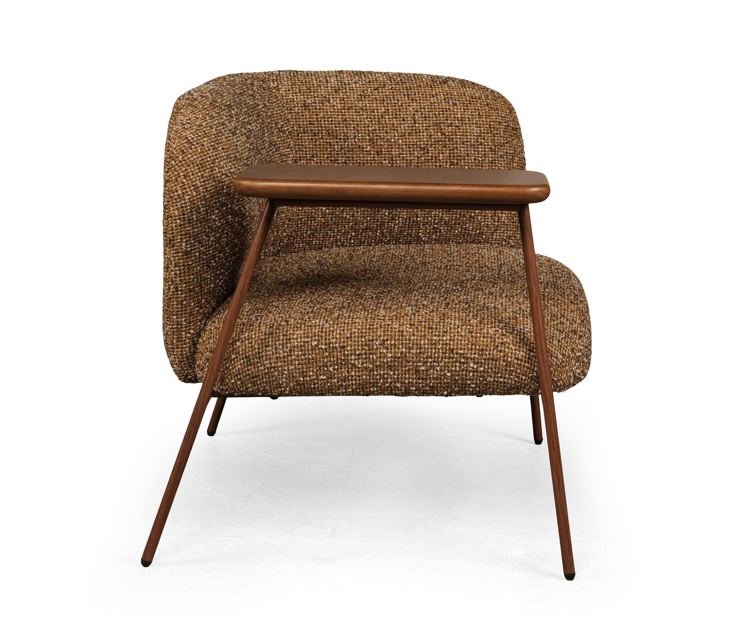 Textured Brown Armchair with Integrated Side Table