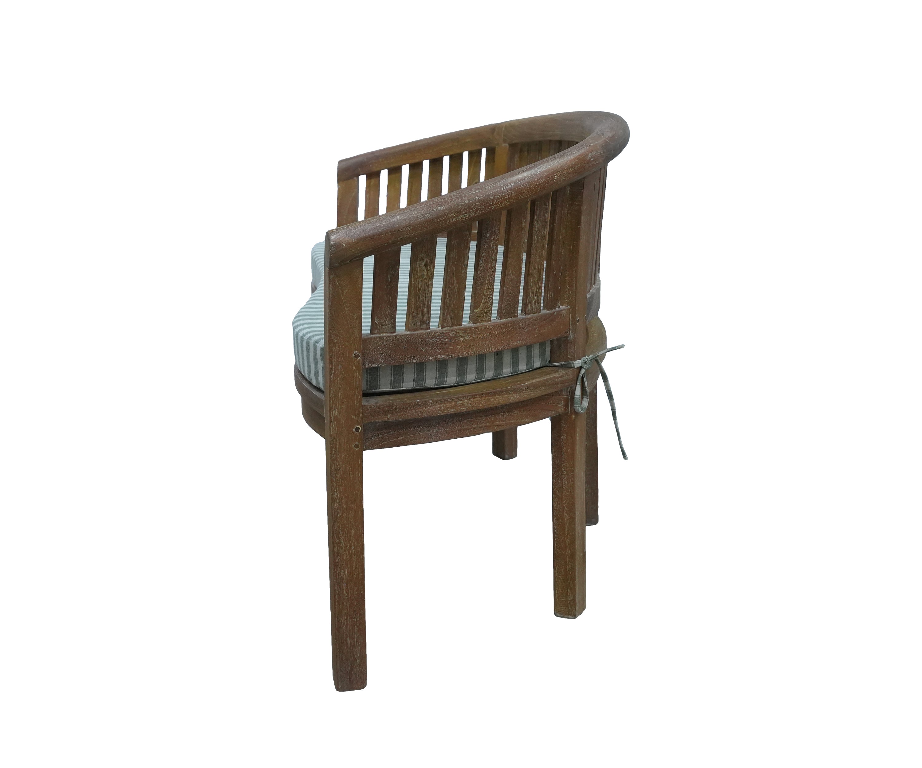 French Style Teak Wood Sofa Chair with Striped Cushion and Curved Backrest