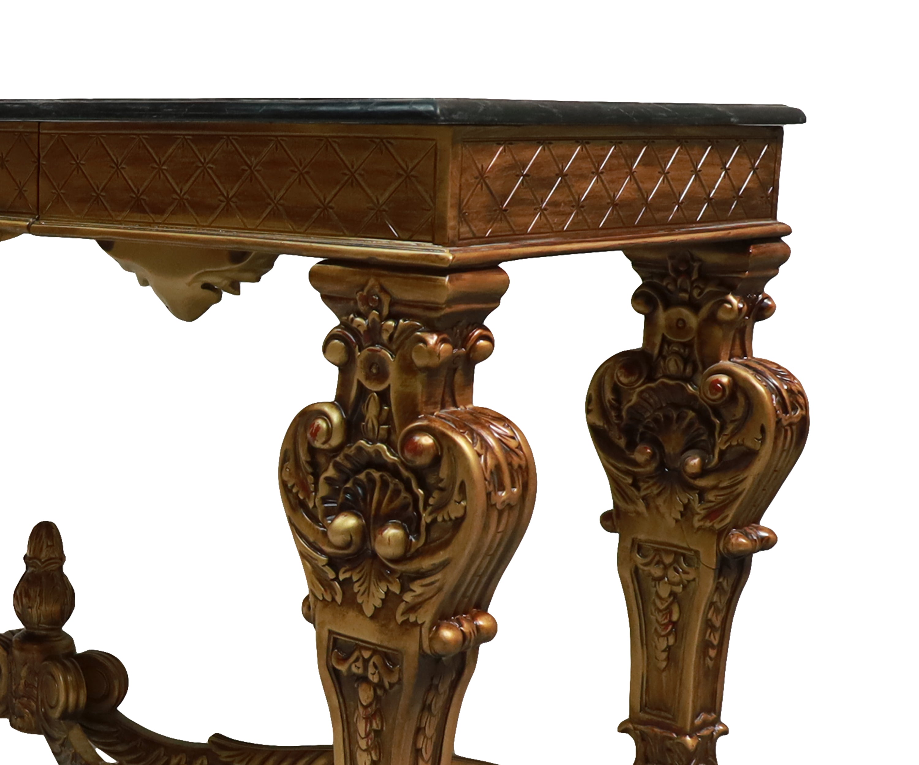 Teak European Wooden Console Table with Marble Top
