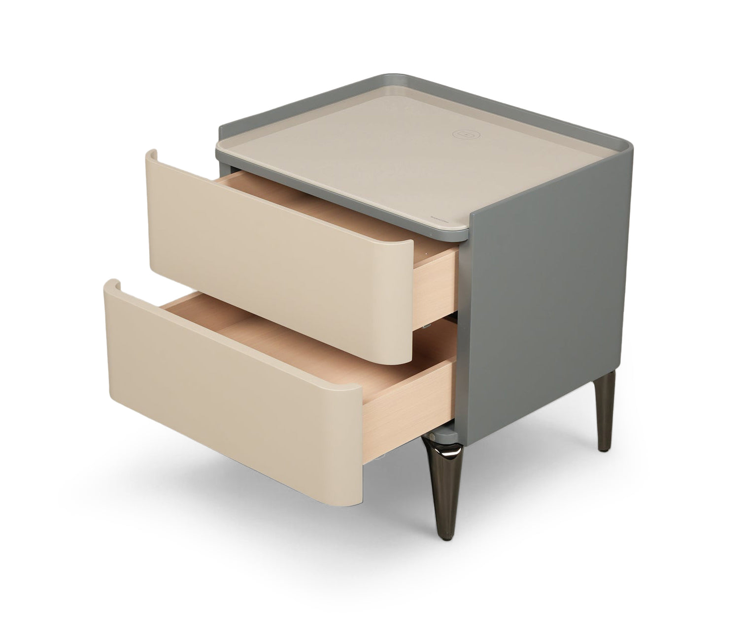 Taupe Duo Drawer Bed Side Table with Metal Legs