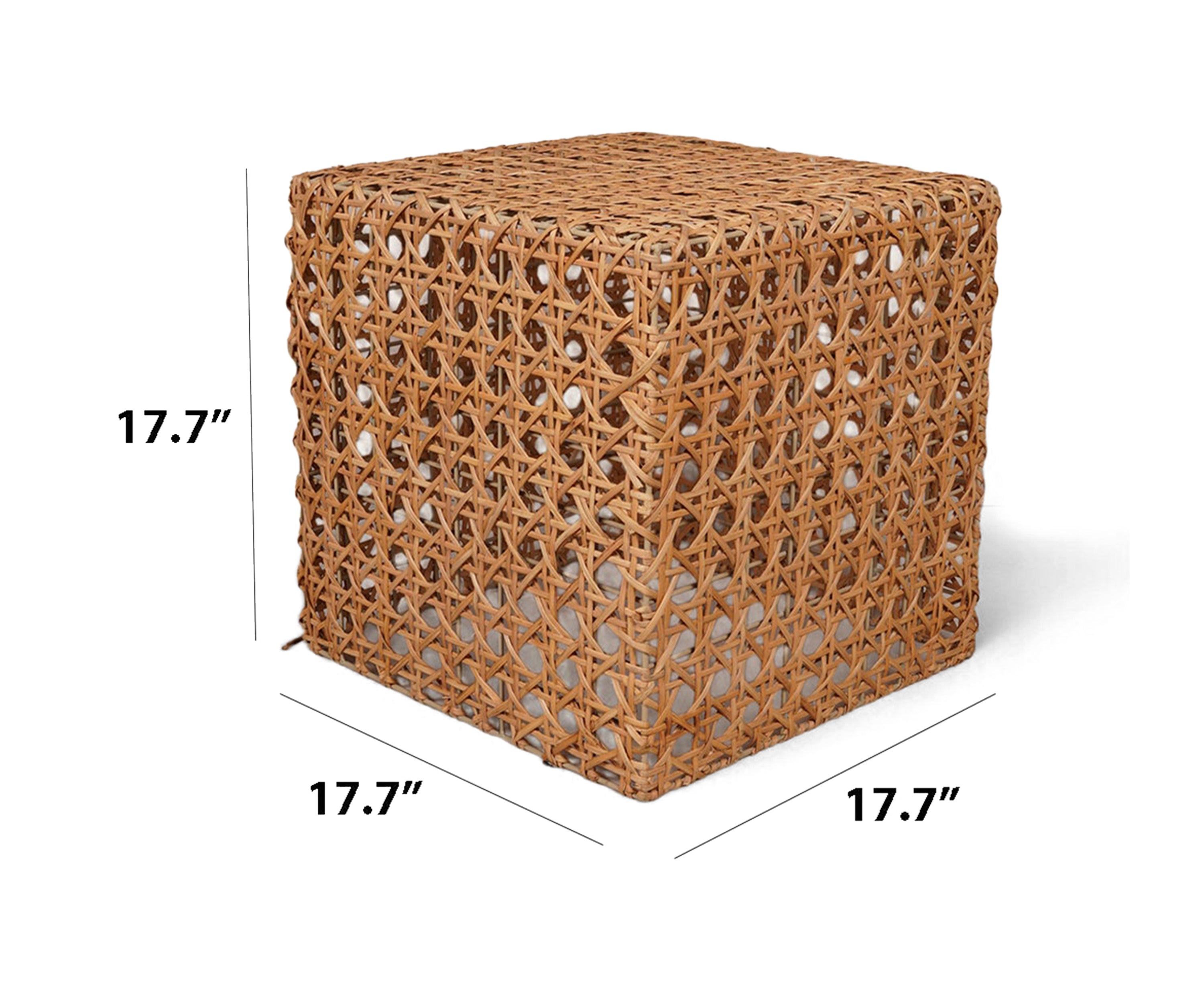 Handwoven Rattan Cube Side Table Stool
