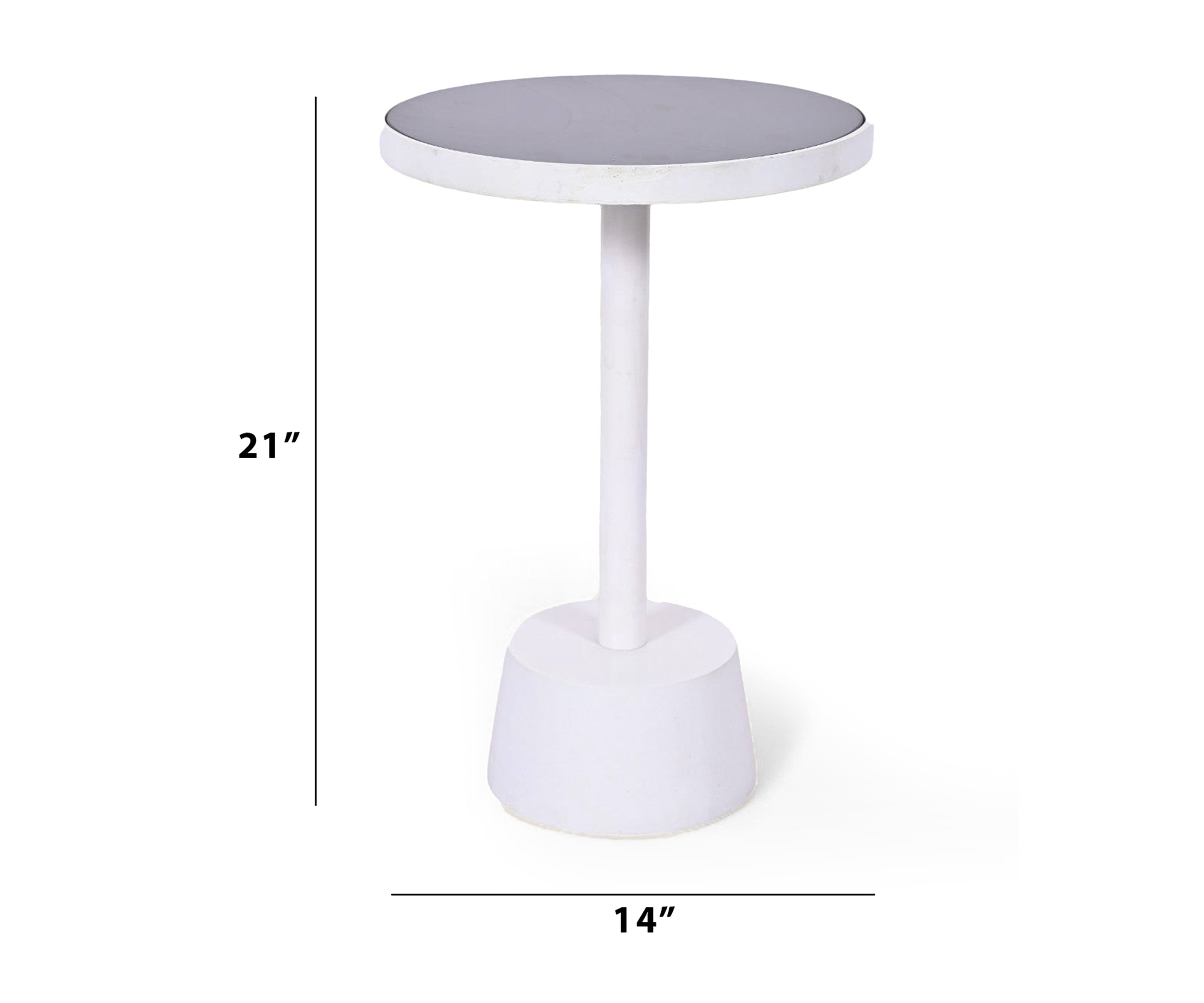 White Round Side Table with Iron Pedestal Base