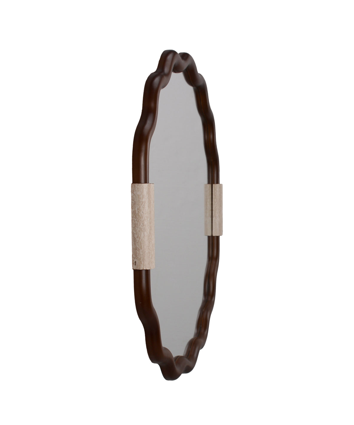 Warm Brown Scalloped Wall Mirror with Accent Bands
