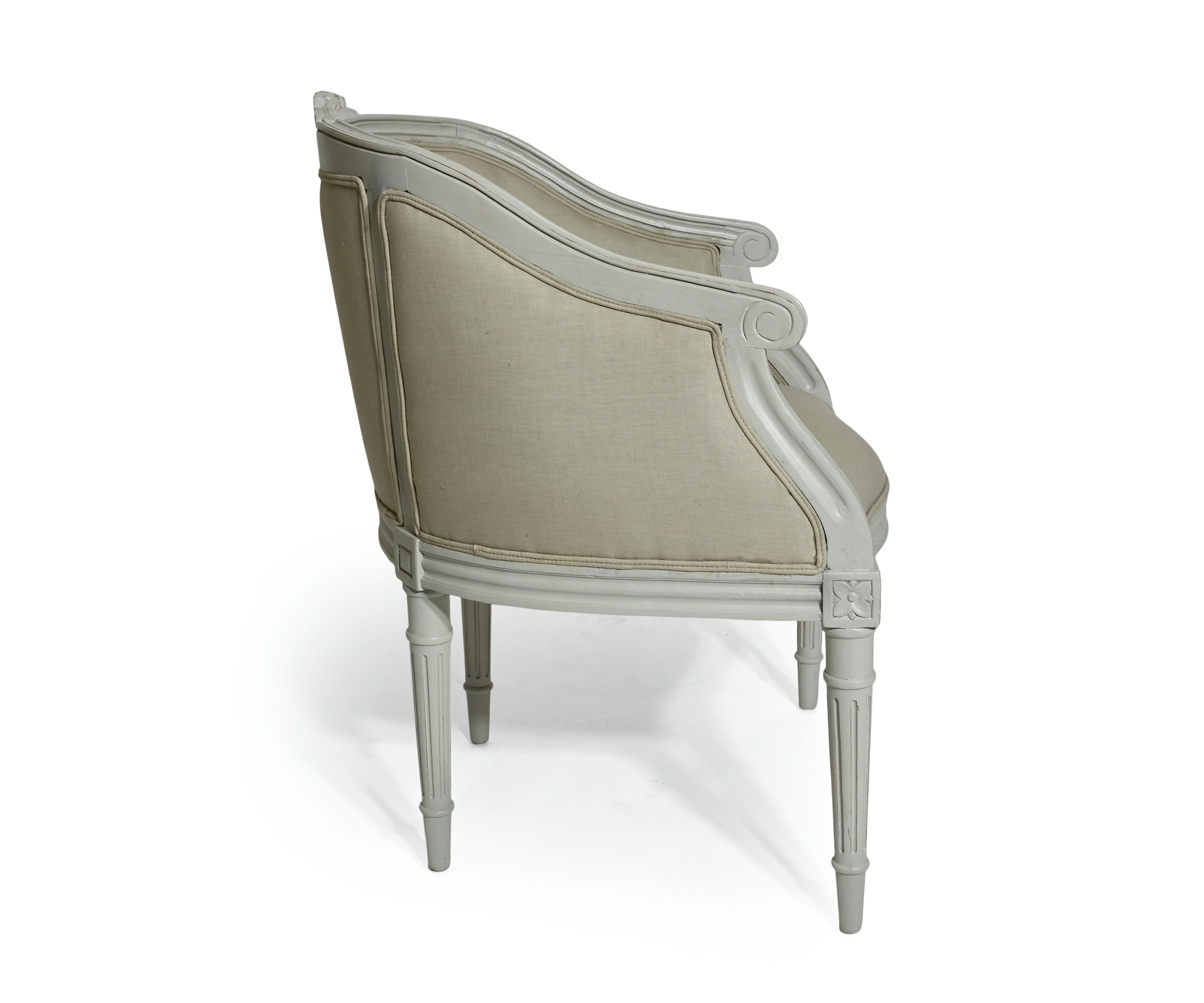 French Tufted Linen Ladies Tub Chair