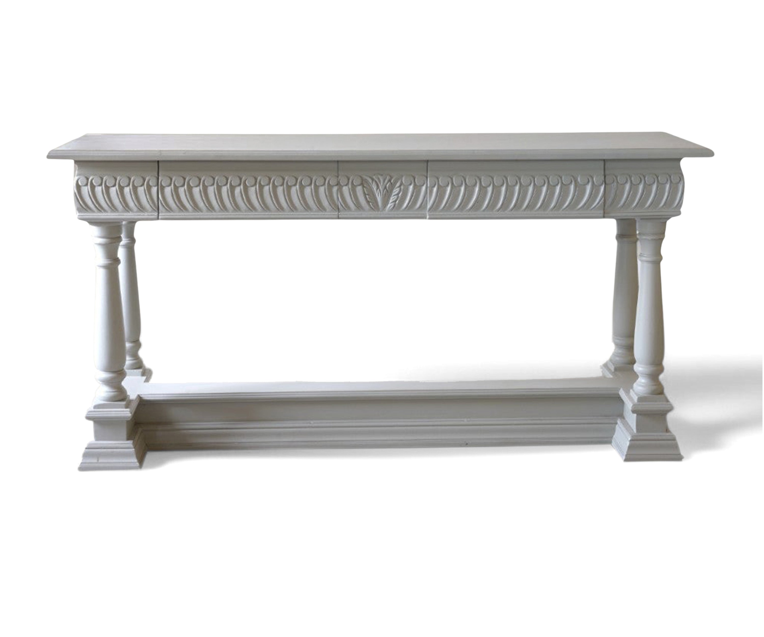 Carved Gustavian Grey Console Table with Drawers