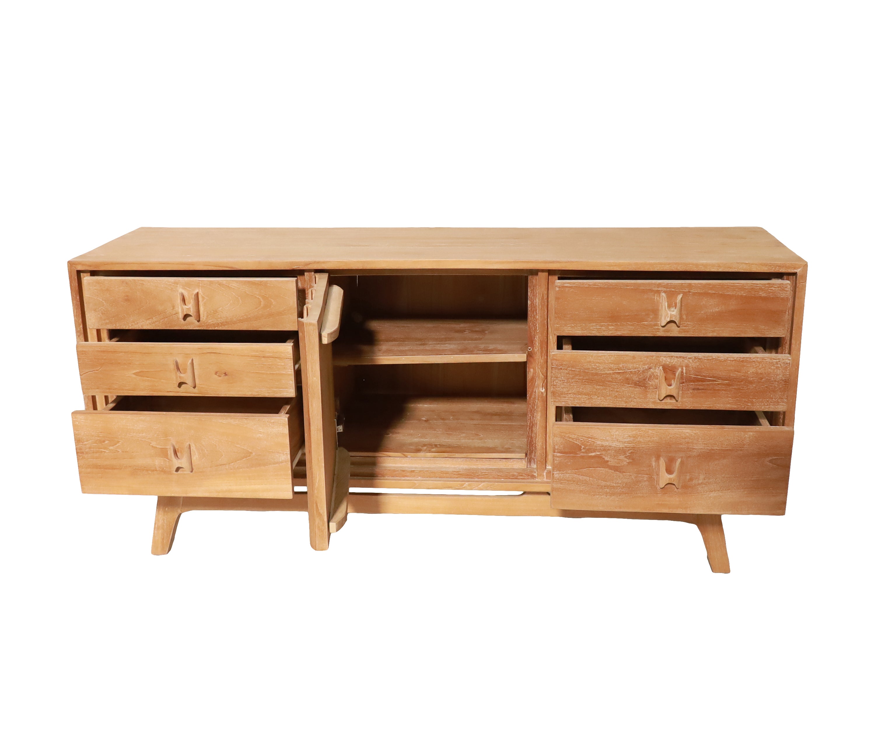 Mid-Century Natural Wood Geometric TV Unit