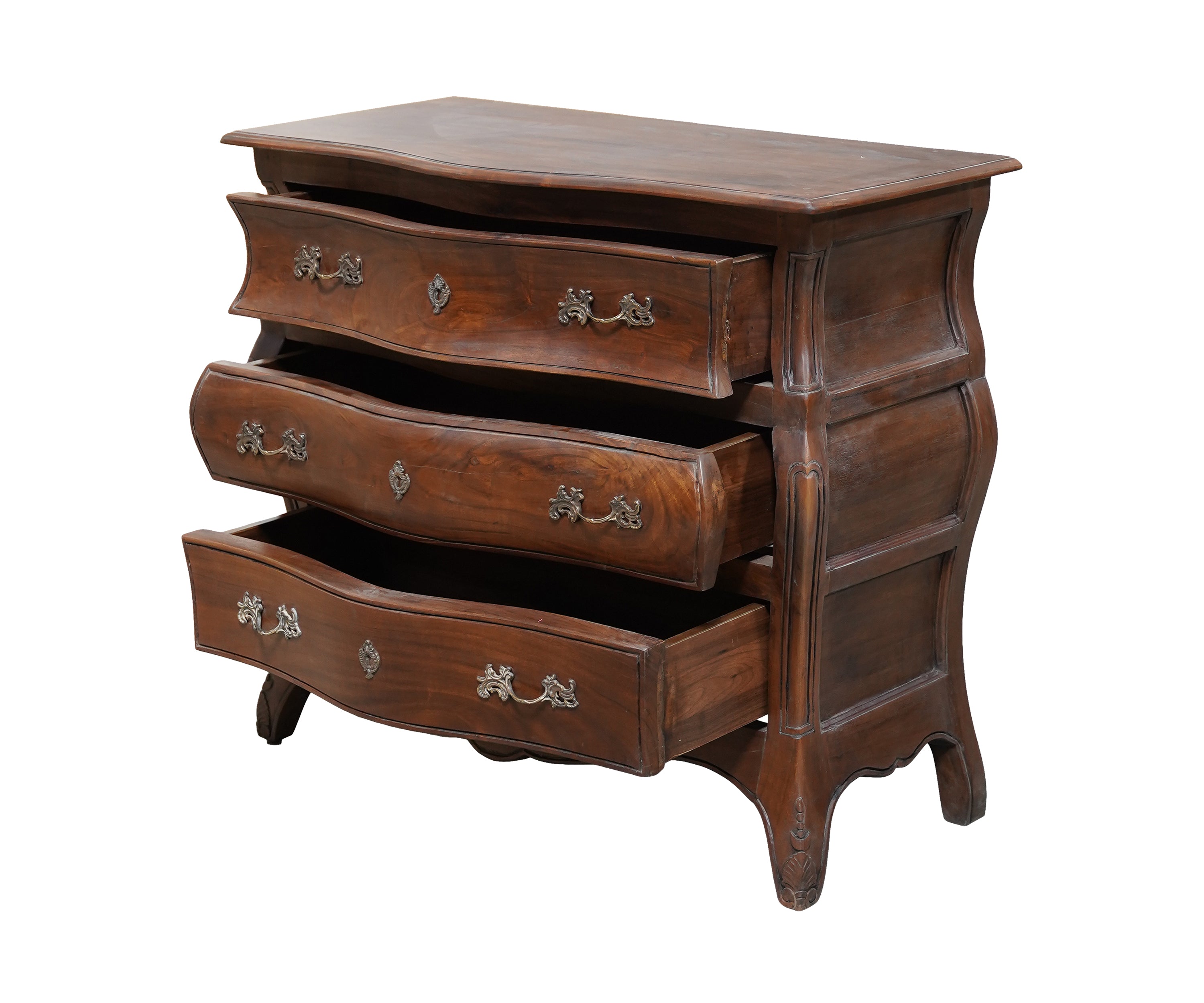 Classic Curved 3-Drawer Chest of Drawers with Ornate Metal Hardware