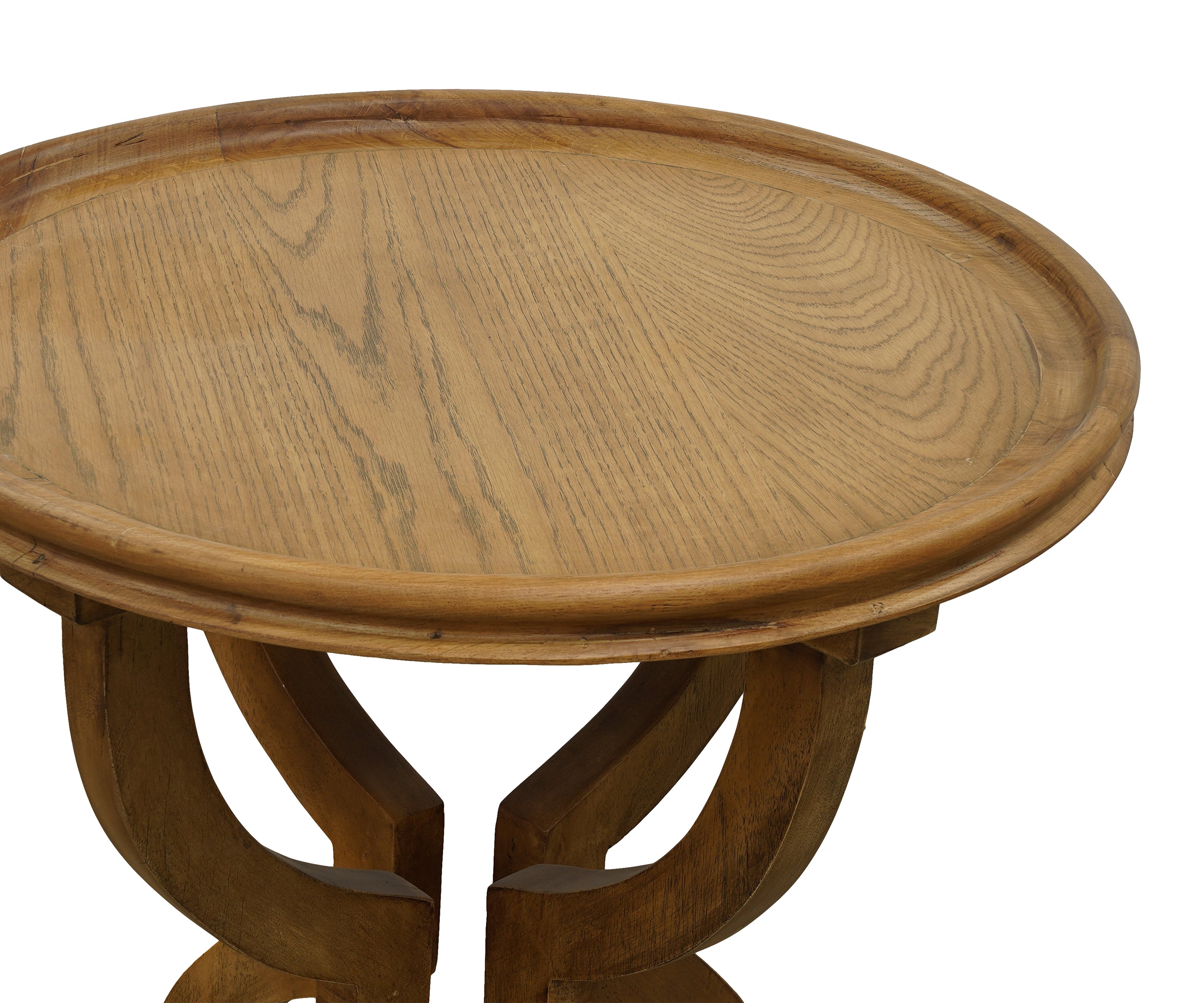 Round Wooden Side Table with Curved Pedestal Legs