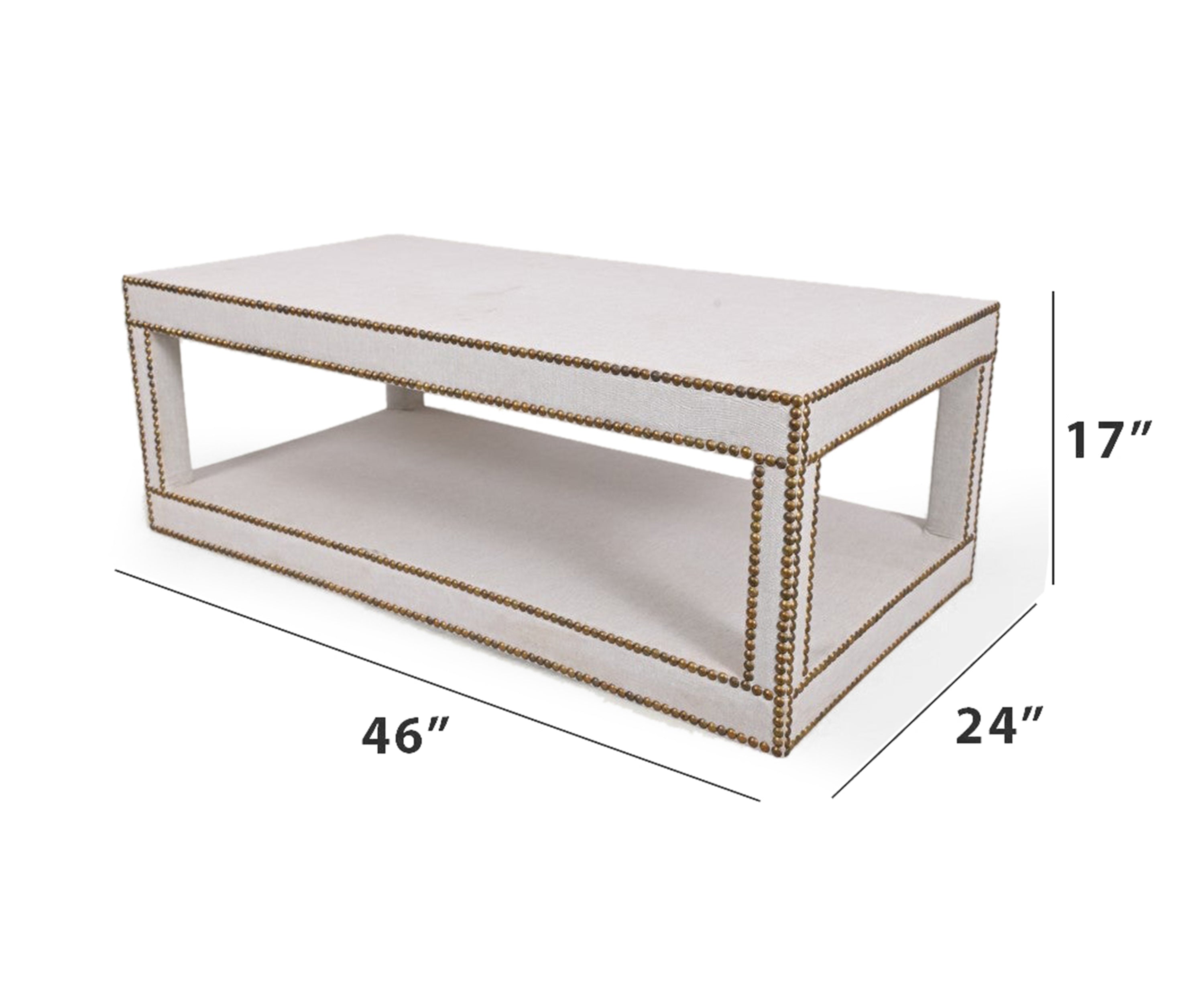 Rectangular Linen Coffee Table with Brass Studs