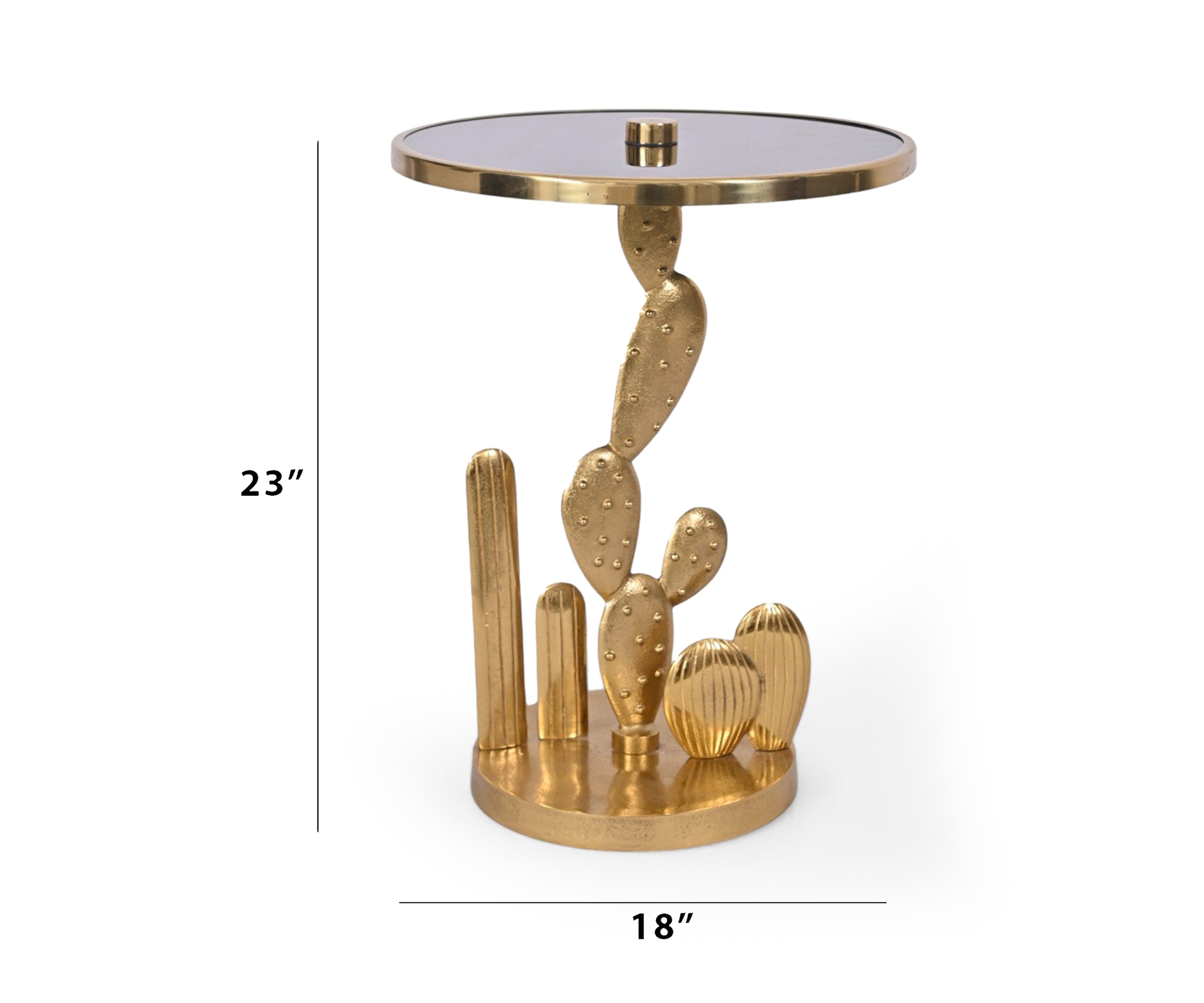 Decorative Cactus Gold Side Table with Sculptural Base