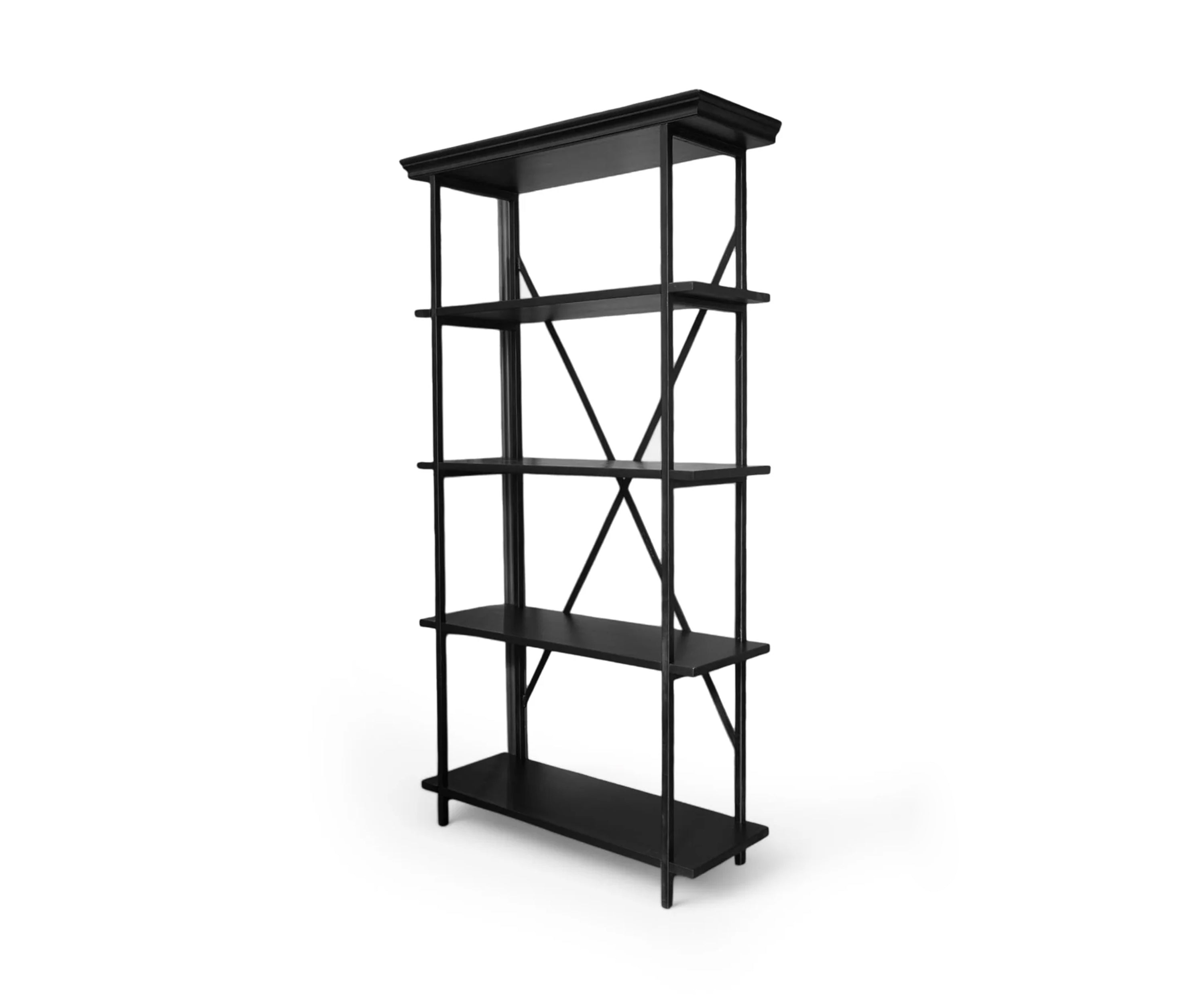 Modern Black Open Bookshelf with Cross Back Frame