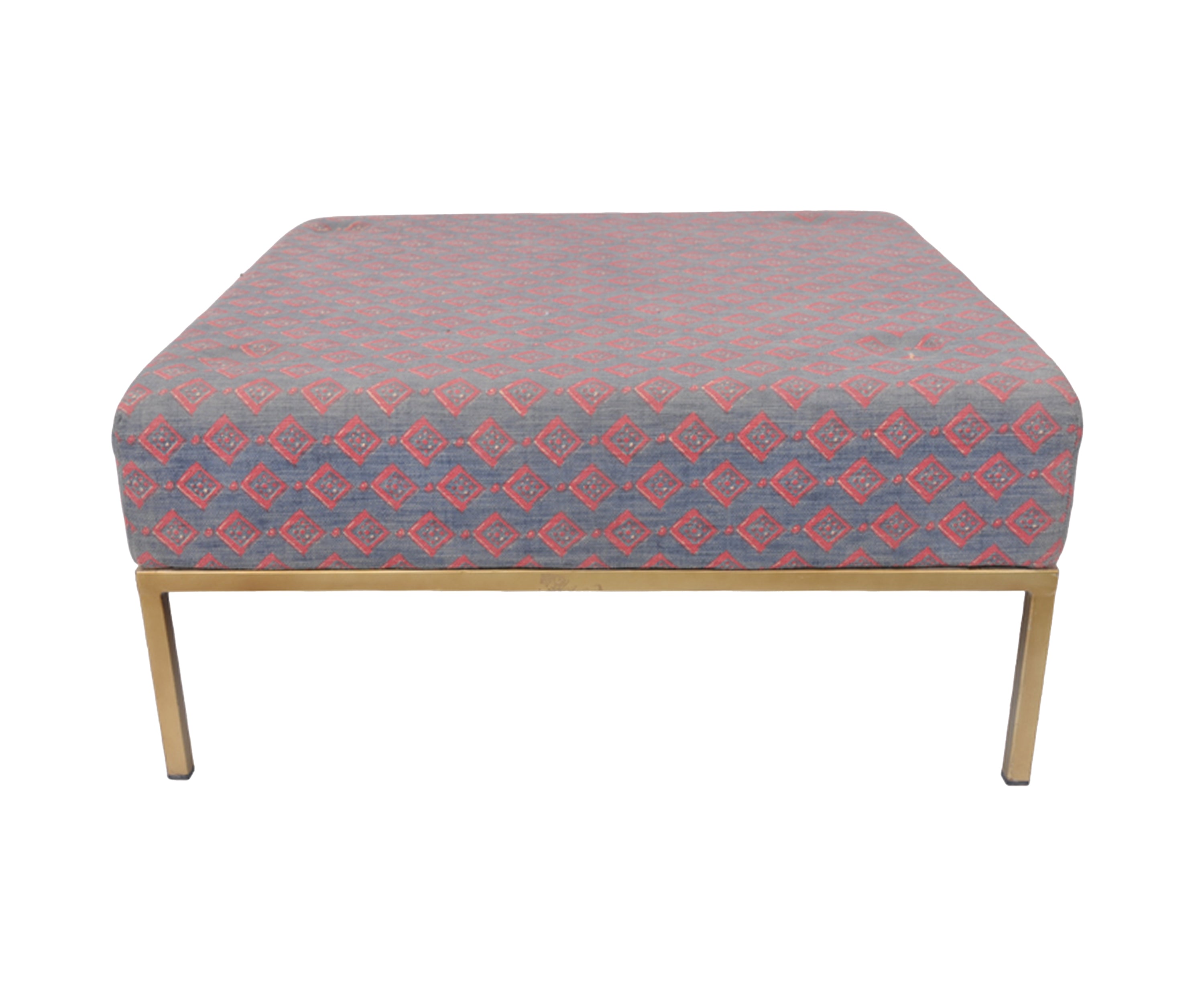 Square Cotton Woven Durrie Ottoman with Metal Base