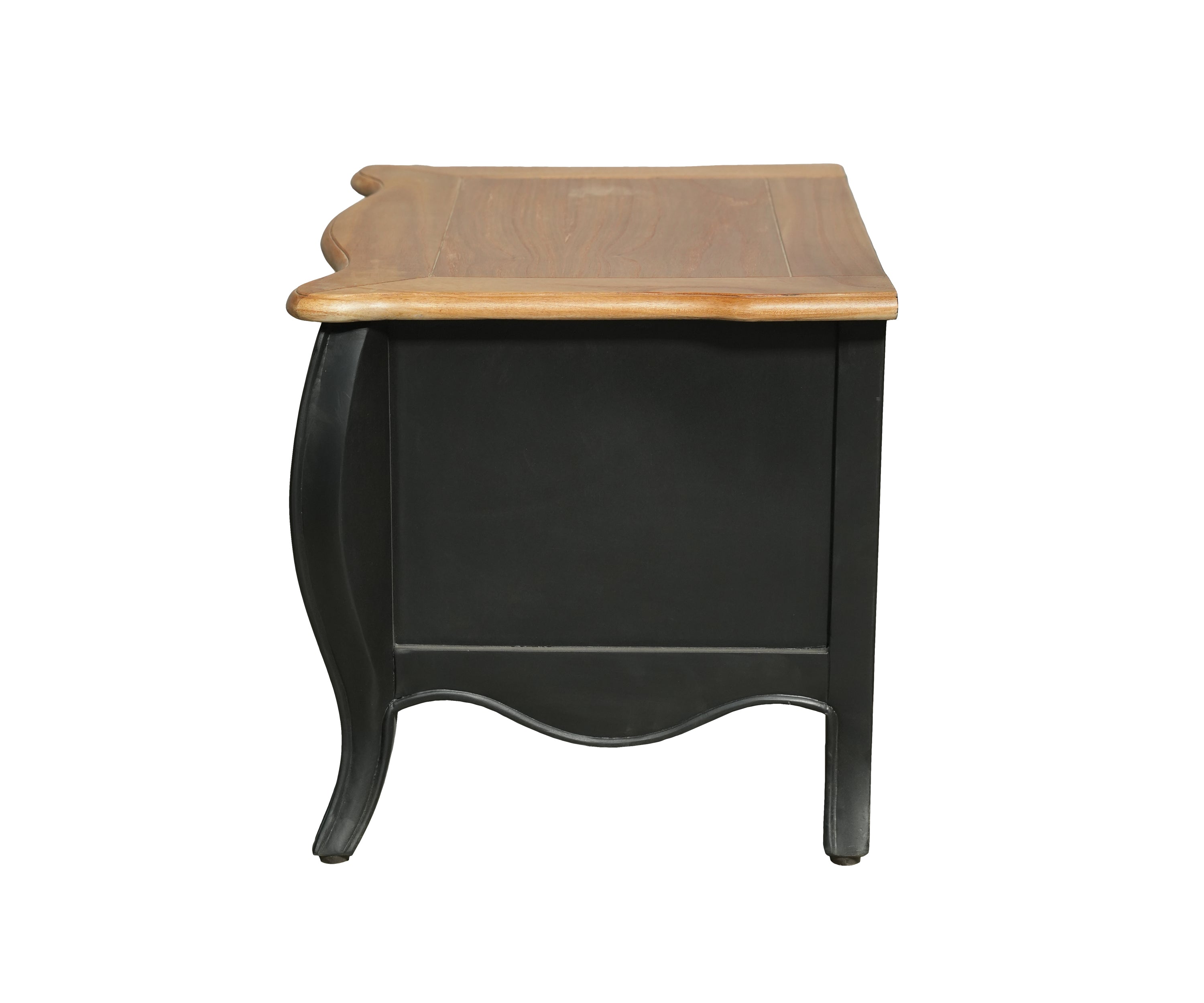 Black Bombe Bedside Table with Natural Teak Top