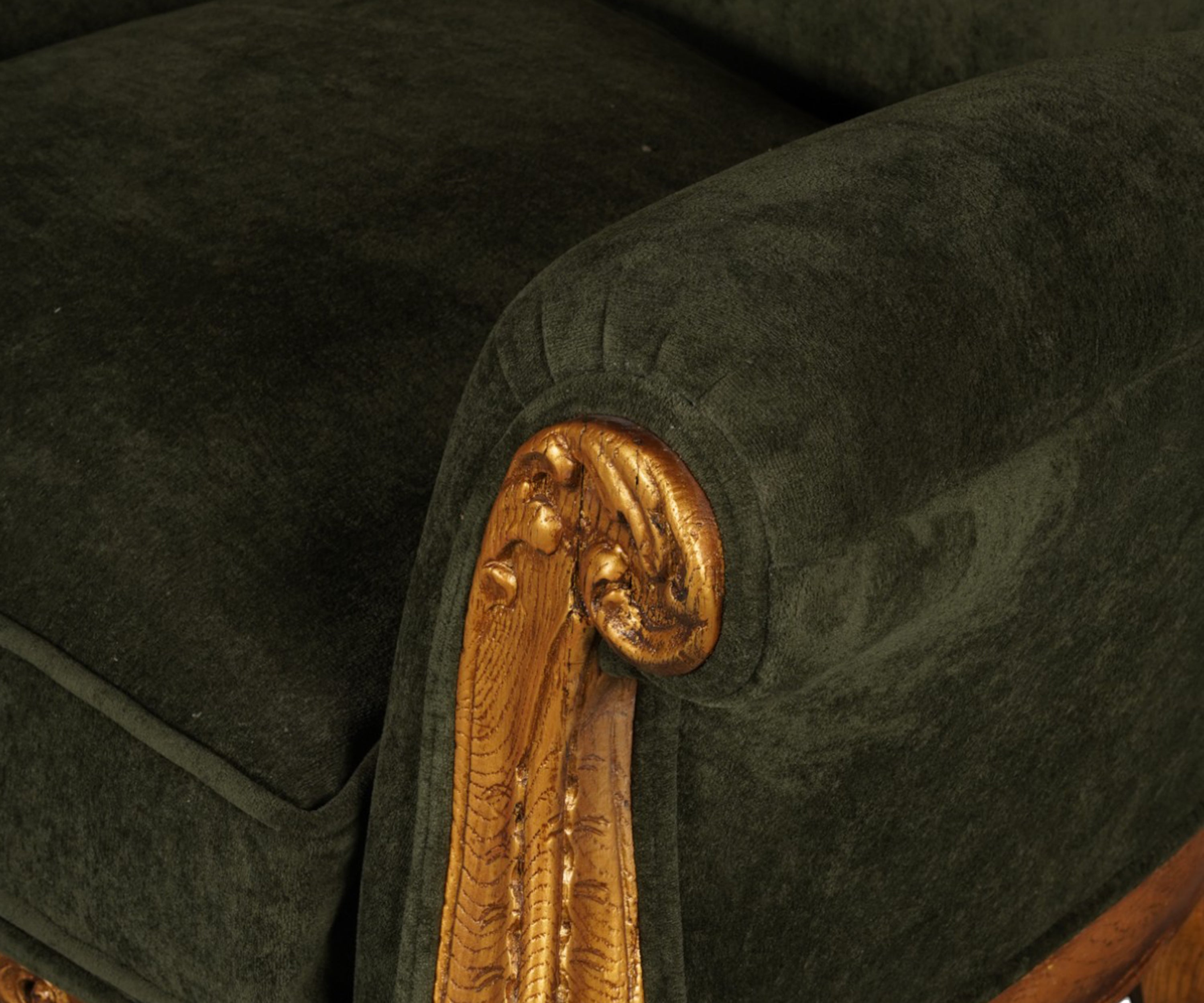 Baroque Velvet 3-Seater Sofa with Teak Wood Frame