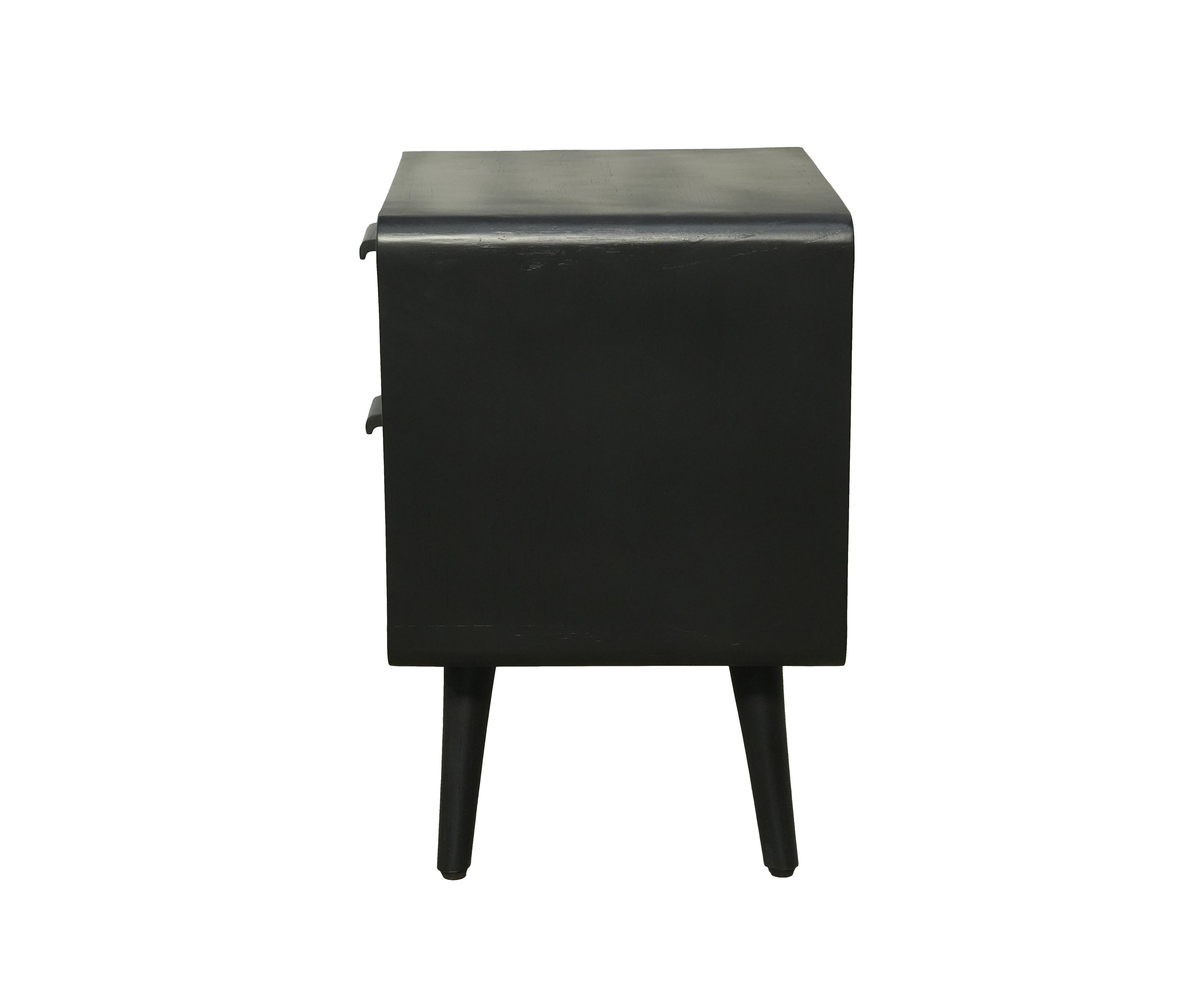 Black 2-Drawer Bedside Table with Rattan Drawer Fronts