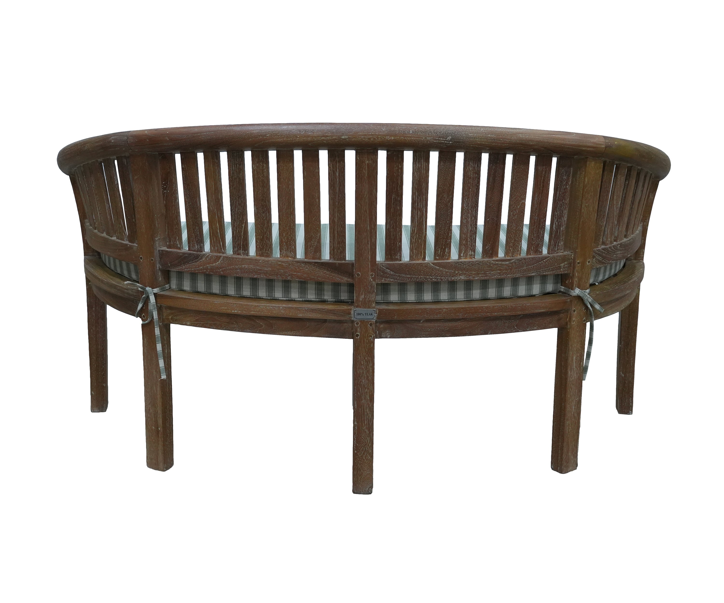 French Style Teak Wood Sofa Chair with Striped Cushion and Curved Backrest