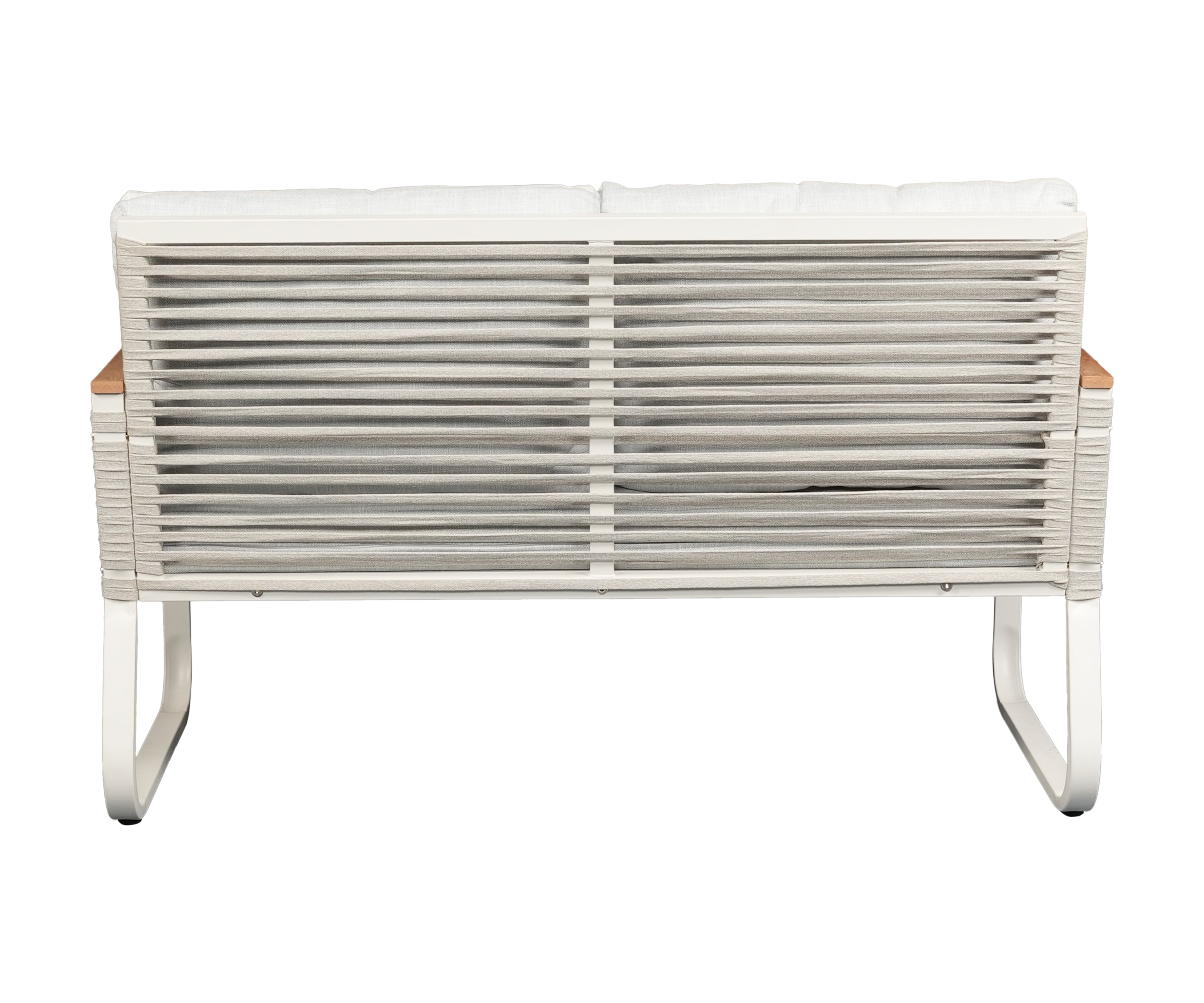 Modern Outdoor 2 Seater Sofa in White Metal Frame with Rope Detail