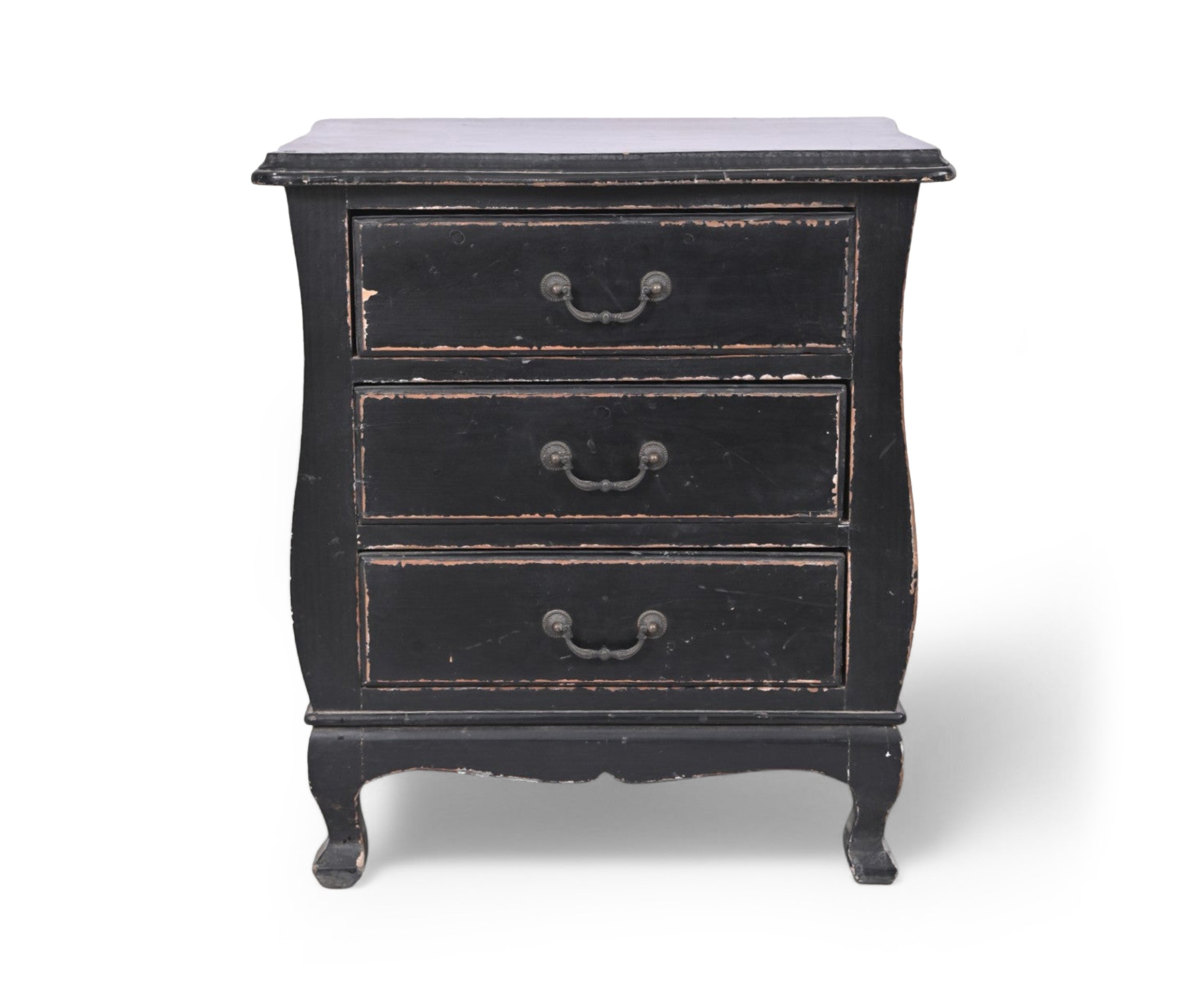 Black Distressed 3-Drawer Vintage Night Stand