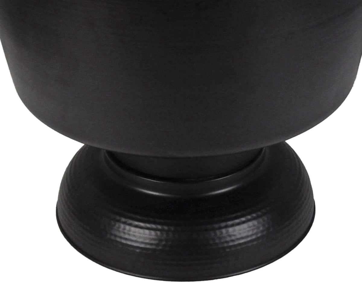 Matte Black Round Drum Side Table with Brown Flip-Top