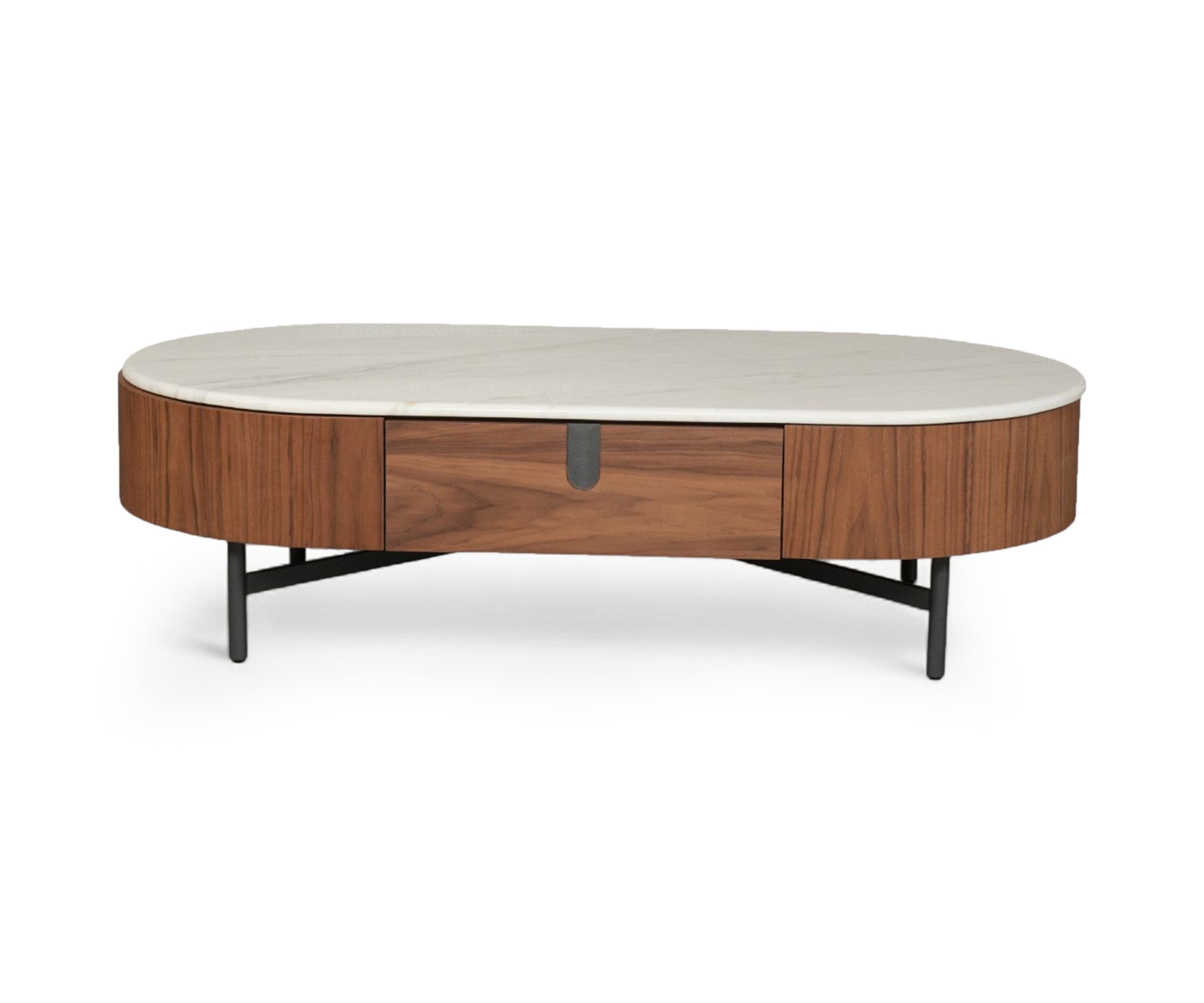 Walnut Marble Top Coffee Table with Storage