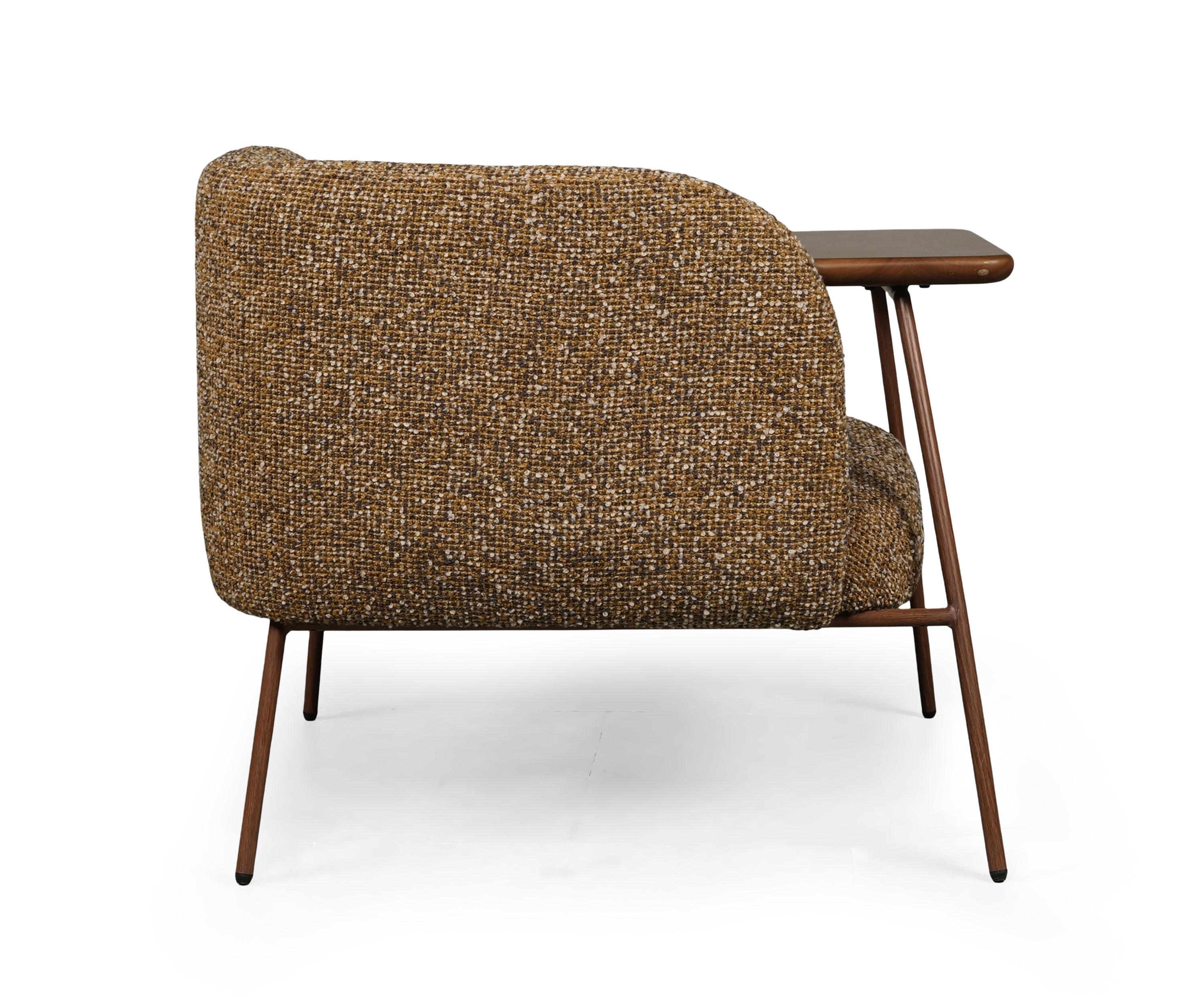 Textured Brown Armchair with Integrated Side Table