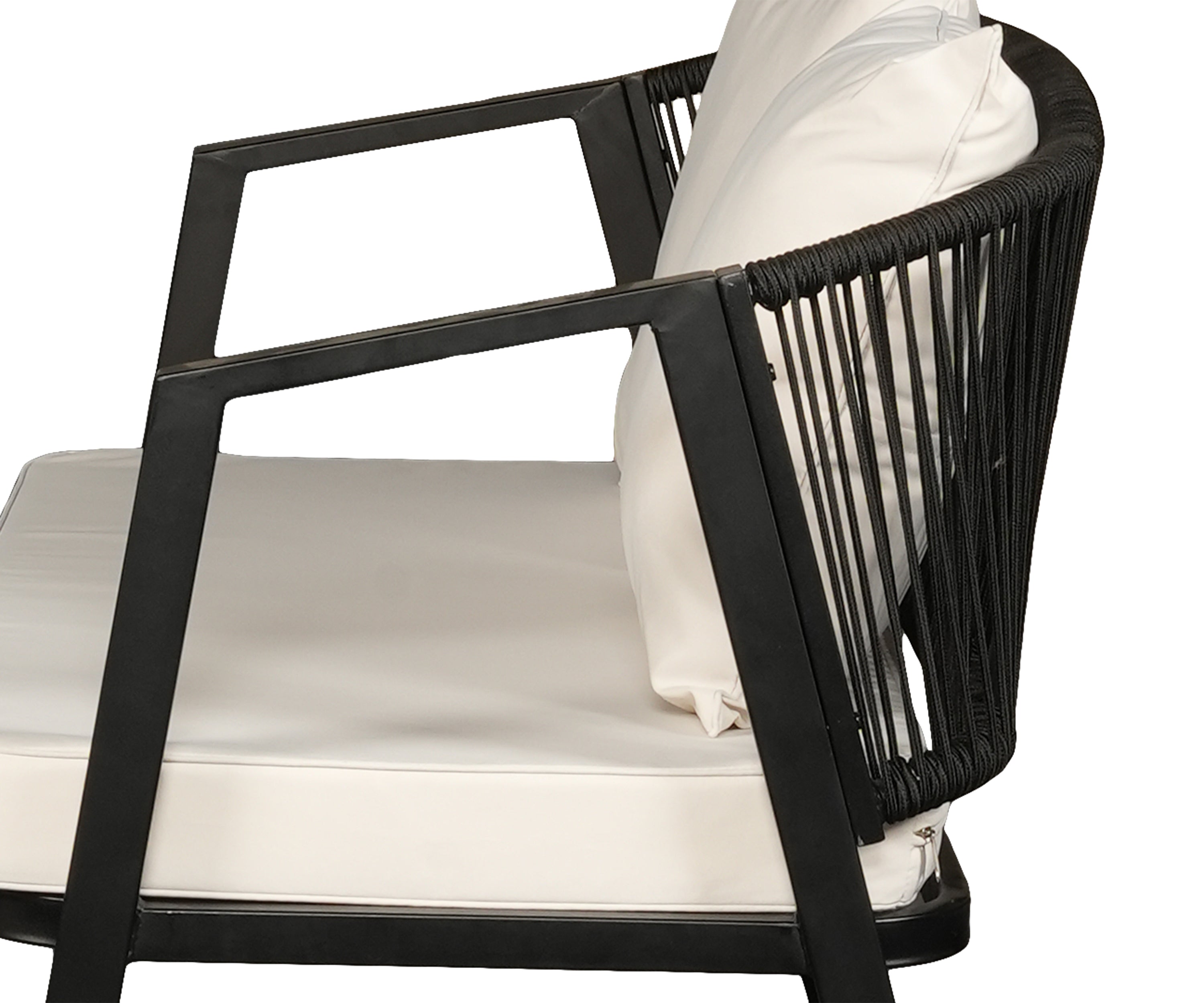 Modern Outdoor 2-Seater Sofa in Black Frame with Ivory Cushions