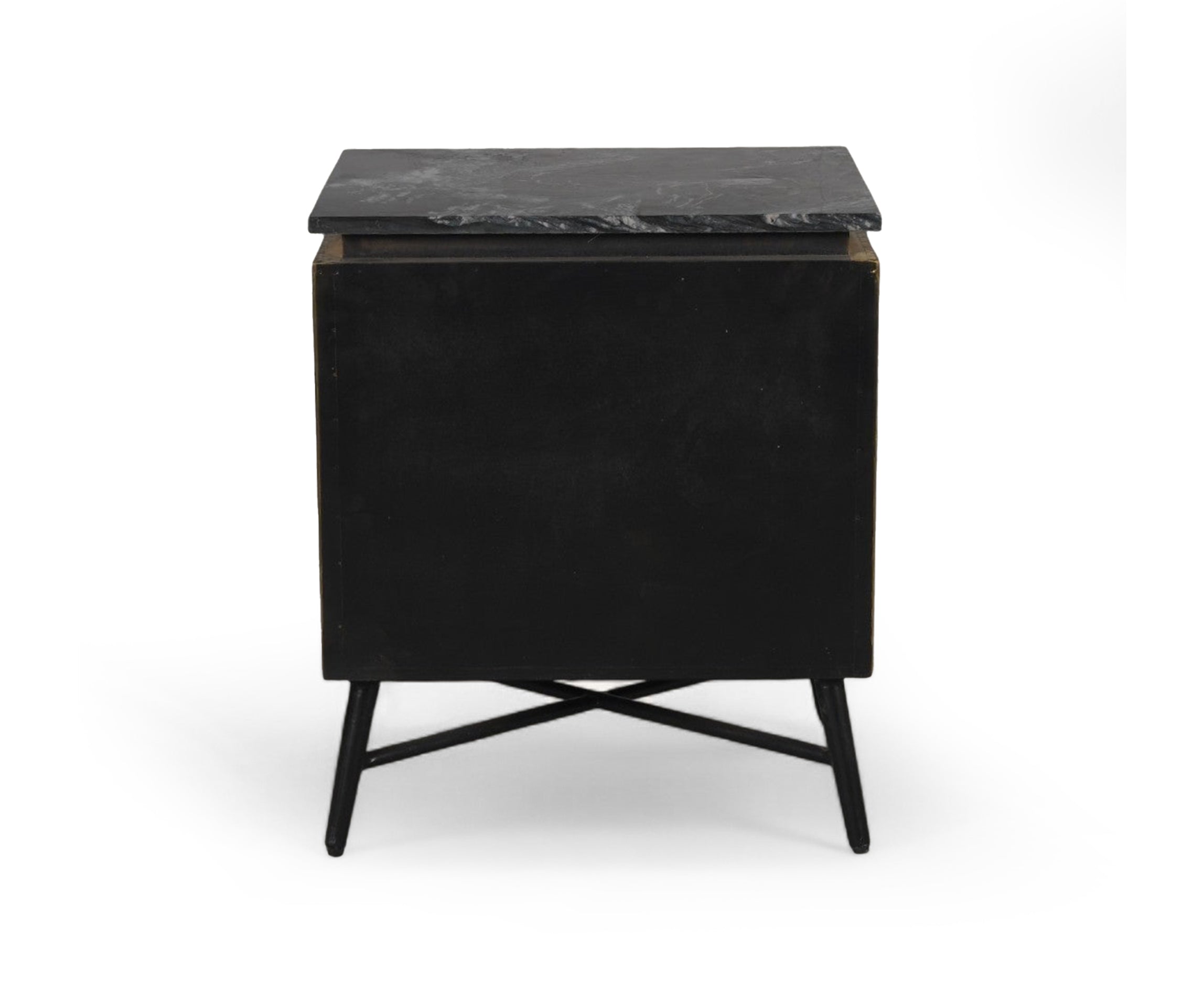 Fluted Brass 2-Drawer Bed Side Table with Black Marble Top