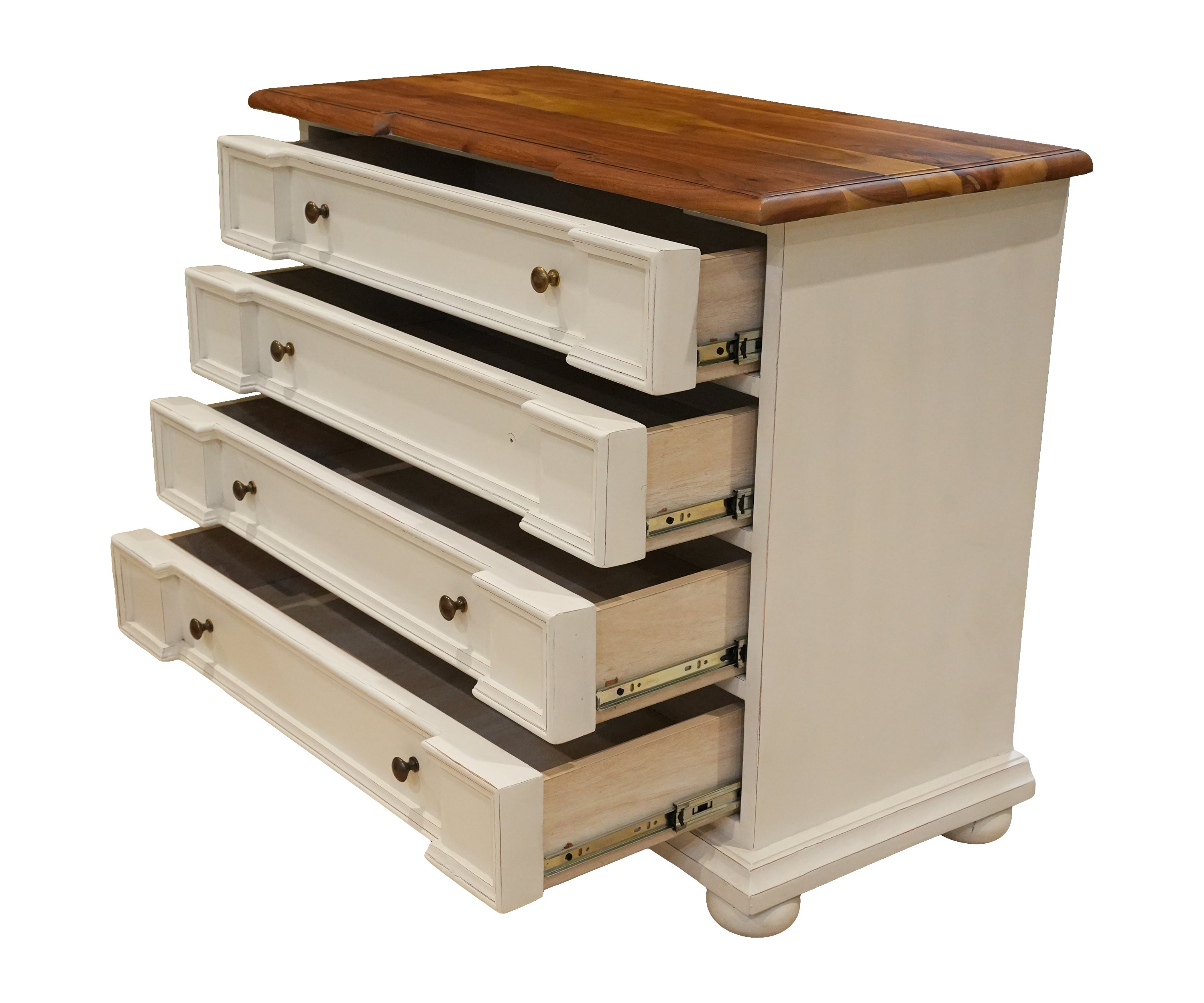 Classic 4-Drawer White Wood Chest with Wooden Top