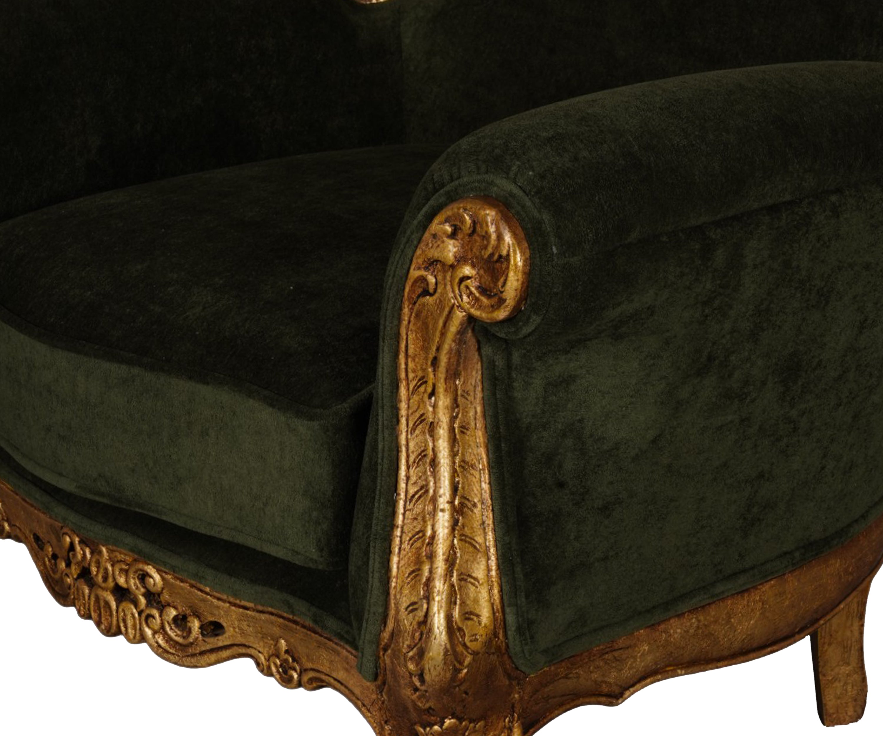Baroque Velvet Single Sofa with Teak Wood Frame