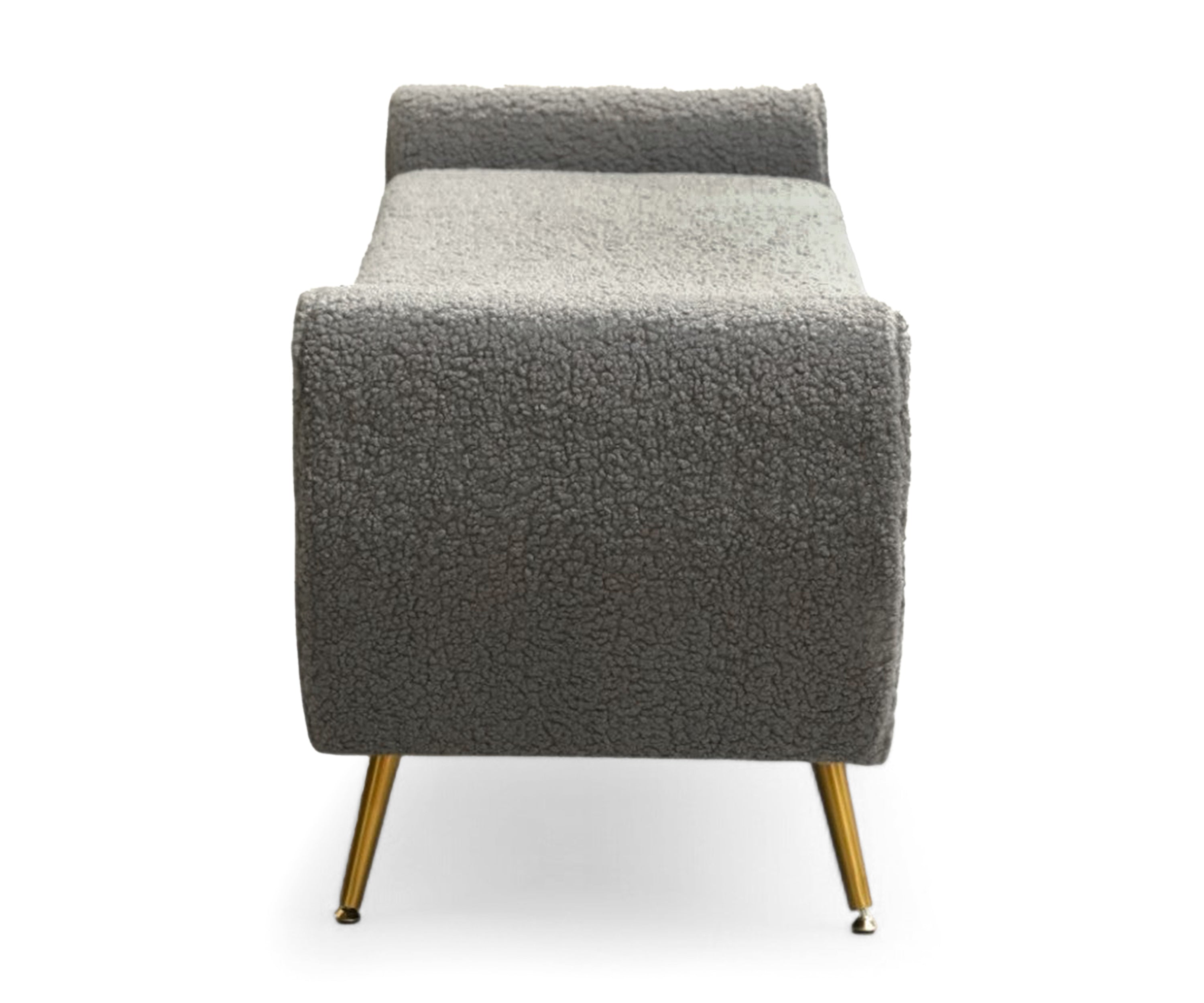 Grey Bouclé Storage Bench with Golden Metal Legs