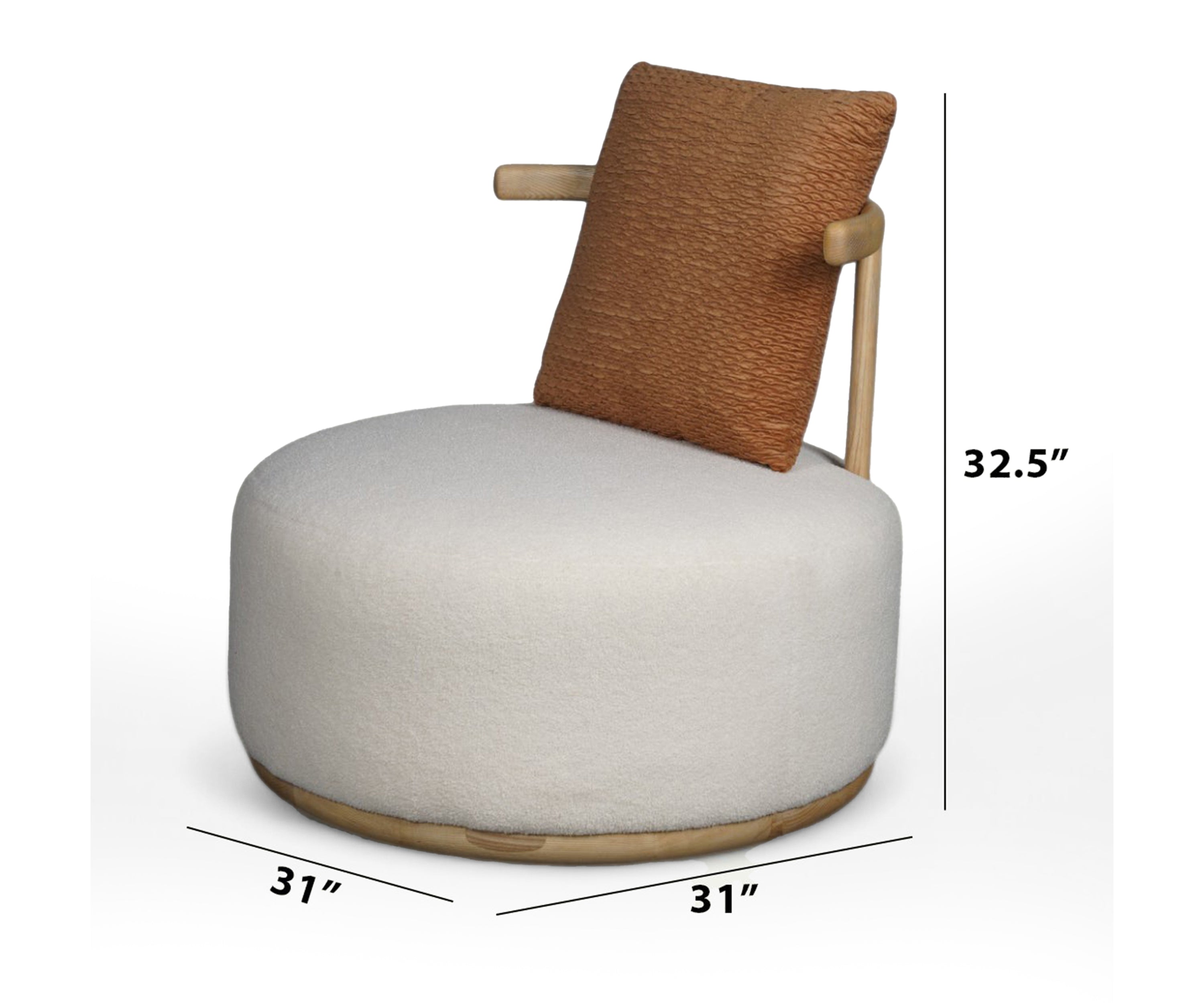 Oak Frame Round Lounge Chair with Cushion
