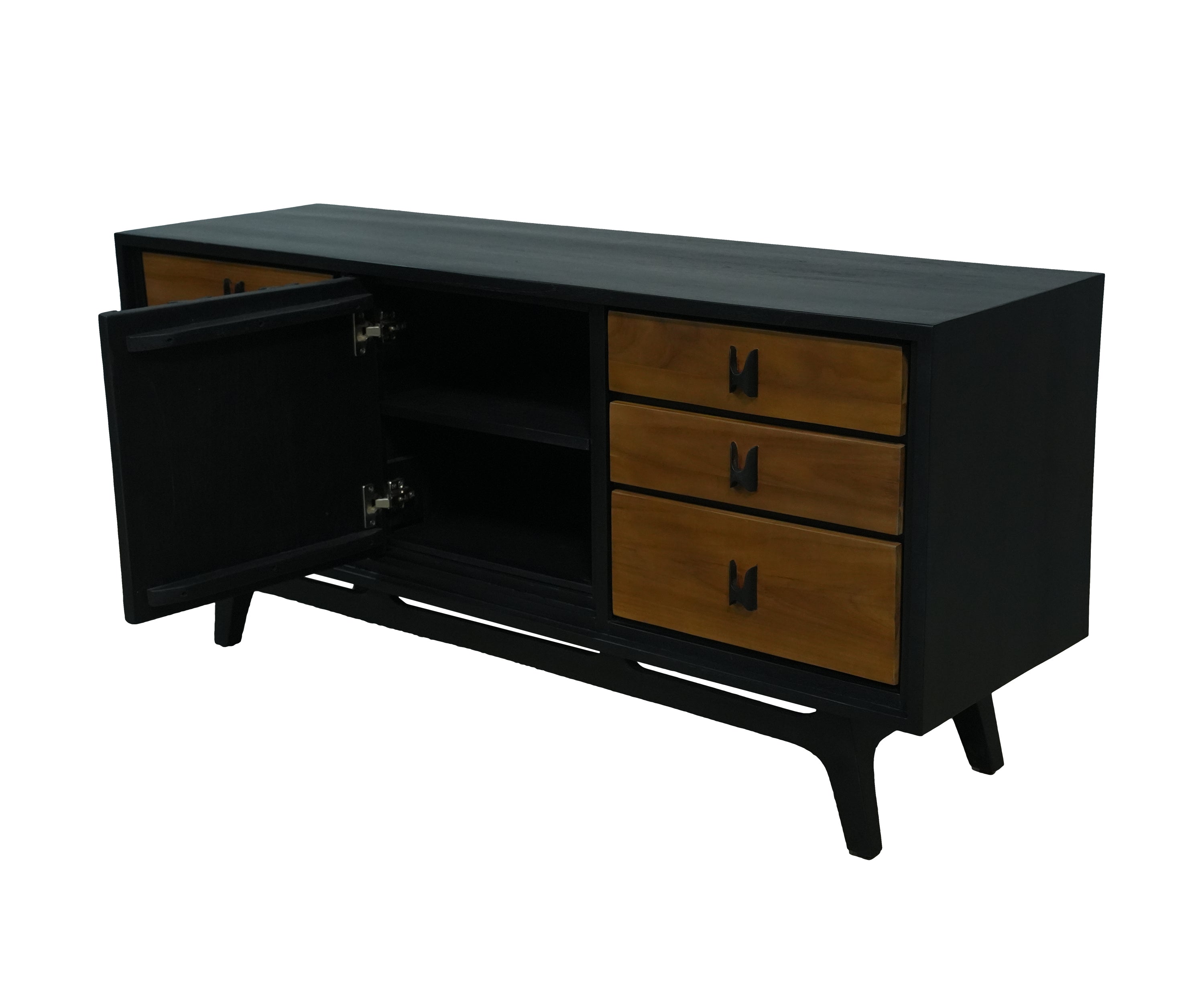 Mid-Century Black & Wood Geometric TV Unit
