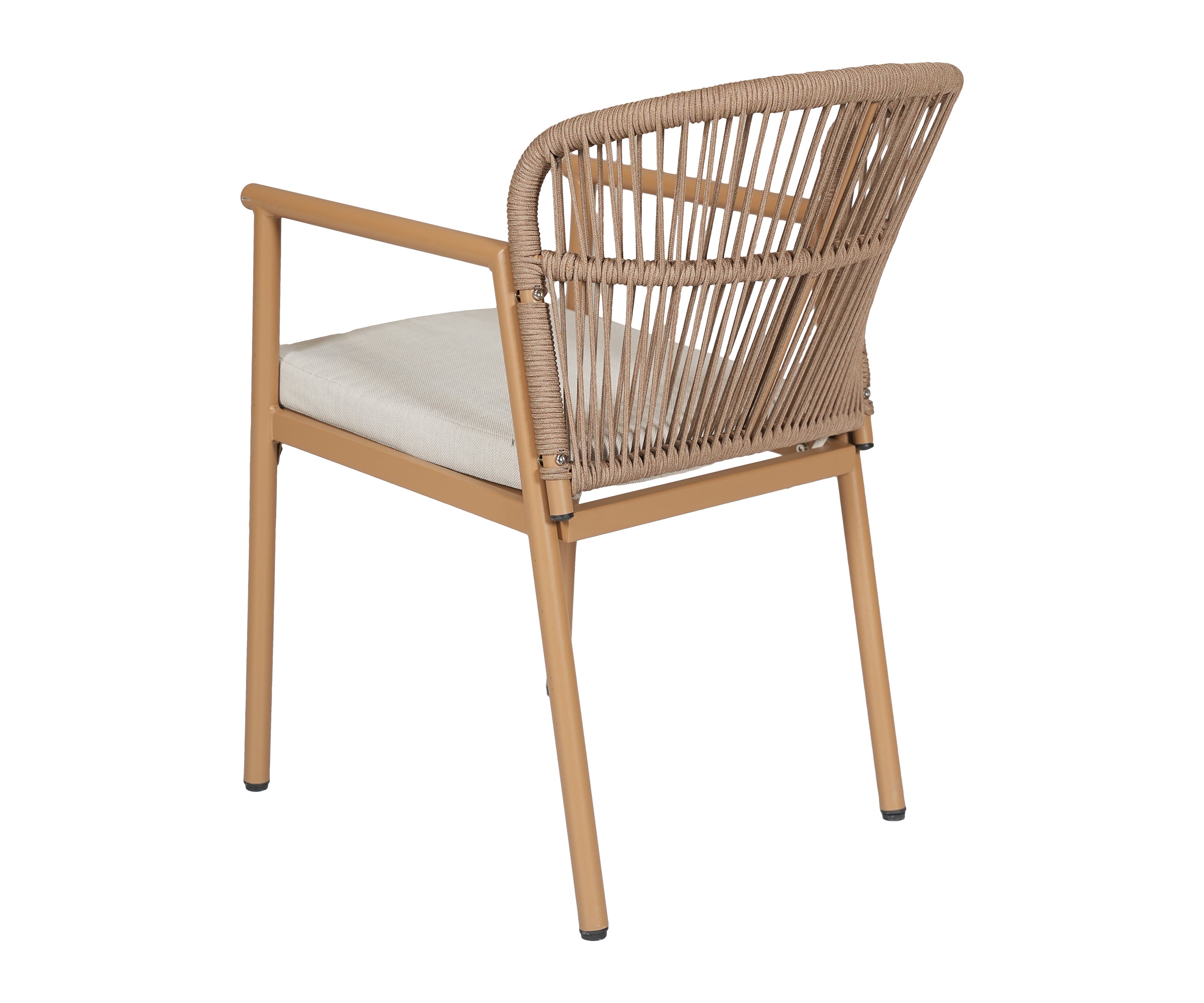 Curved Rope Woven Backrest and Metal Outdoor Armchair