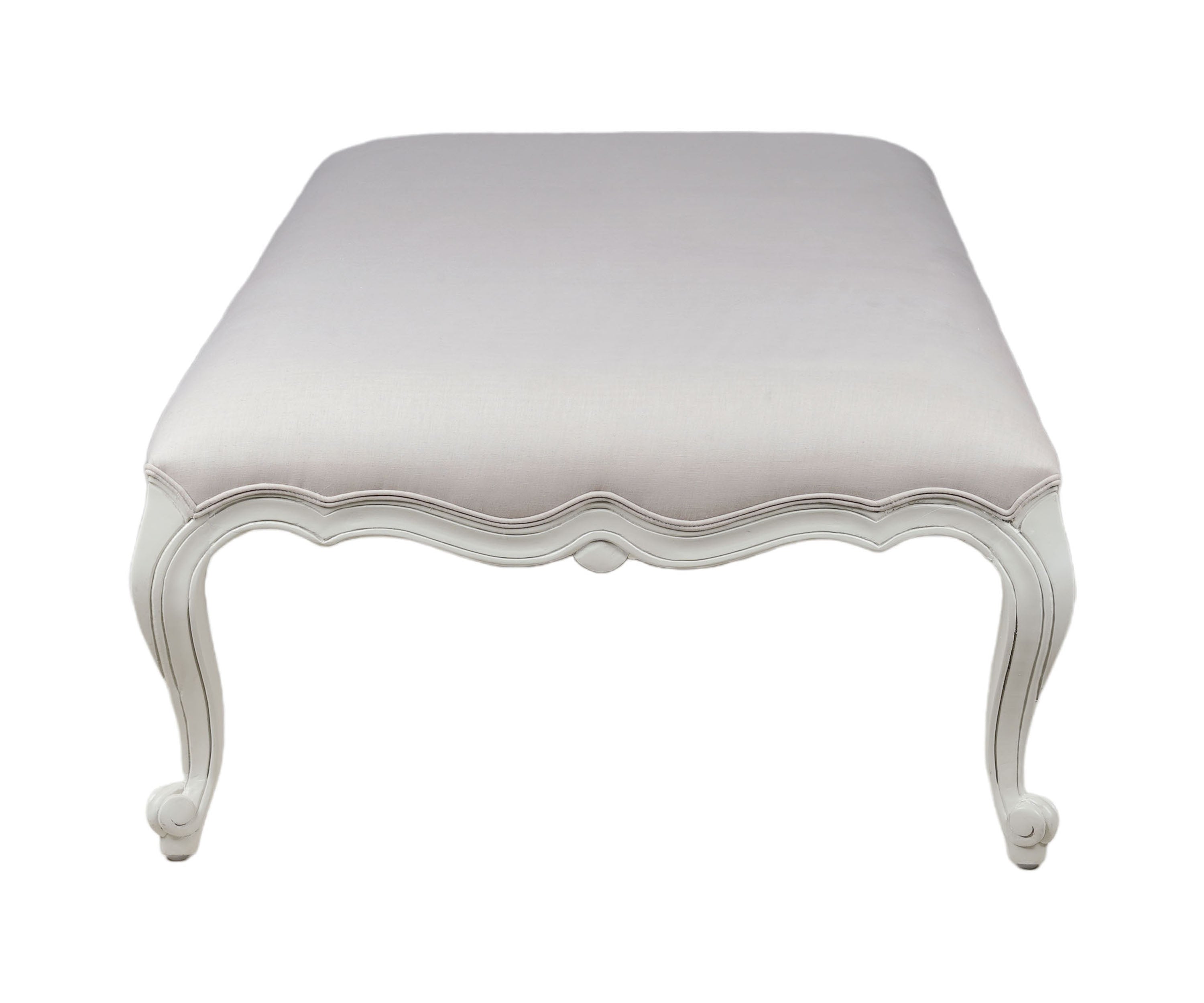 Grey Linen French Style Upholstered Ottoman Bench