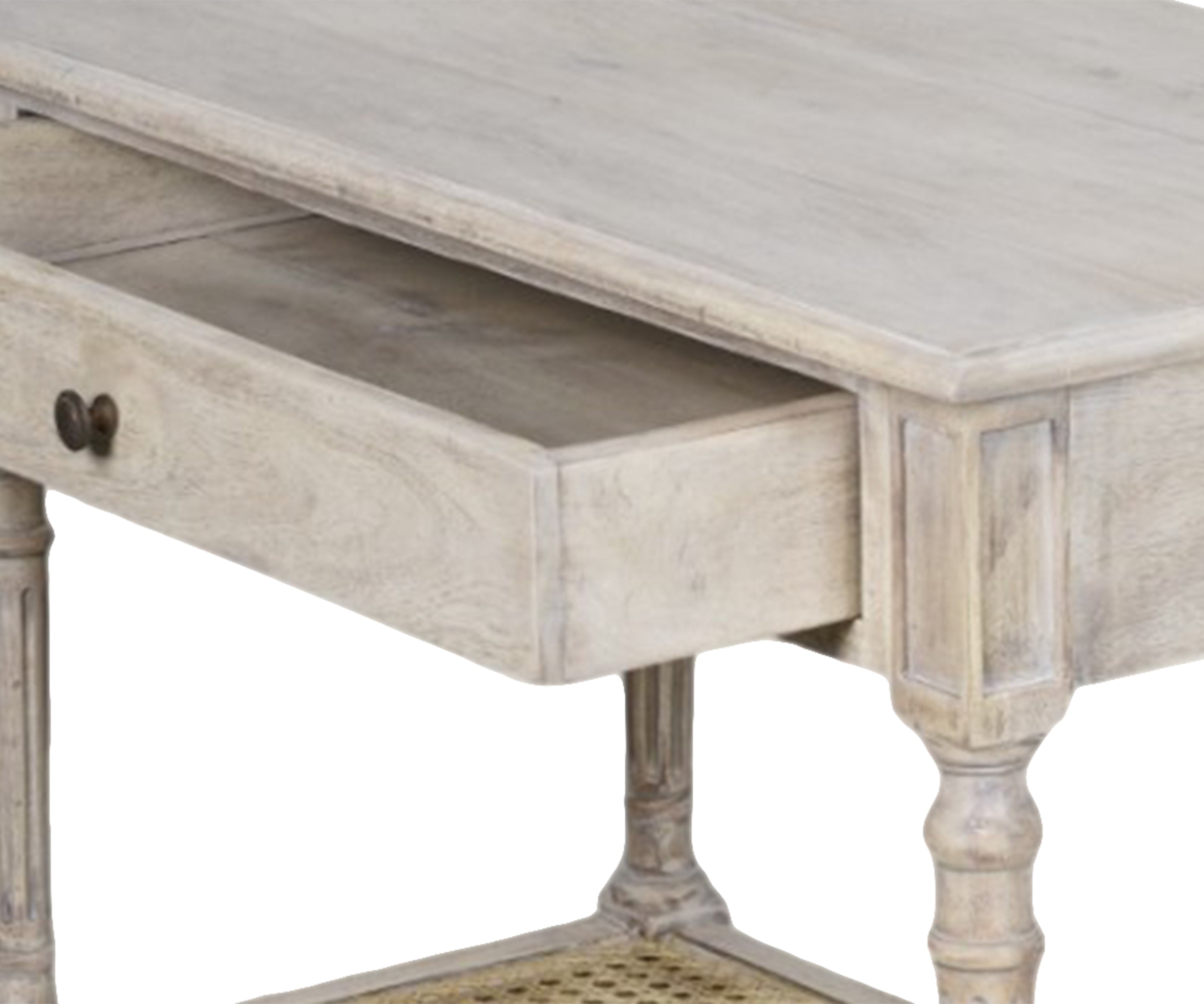Gustavian Bedside Table with Drawer and Cane Shelf