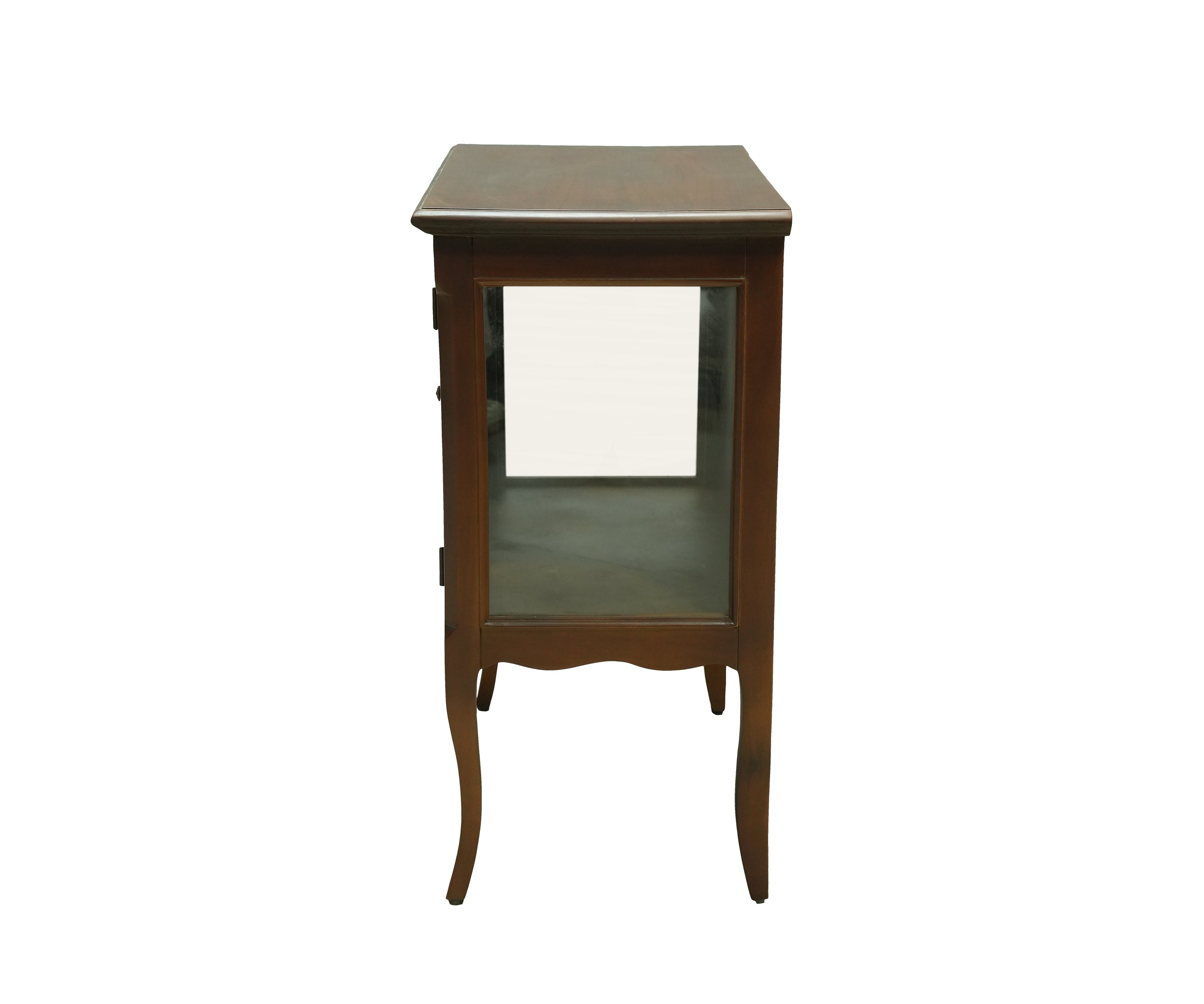 French Provincial Teak Glass Display Cabinet with Cabriole Legs