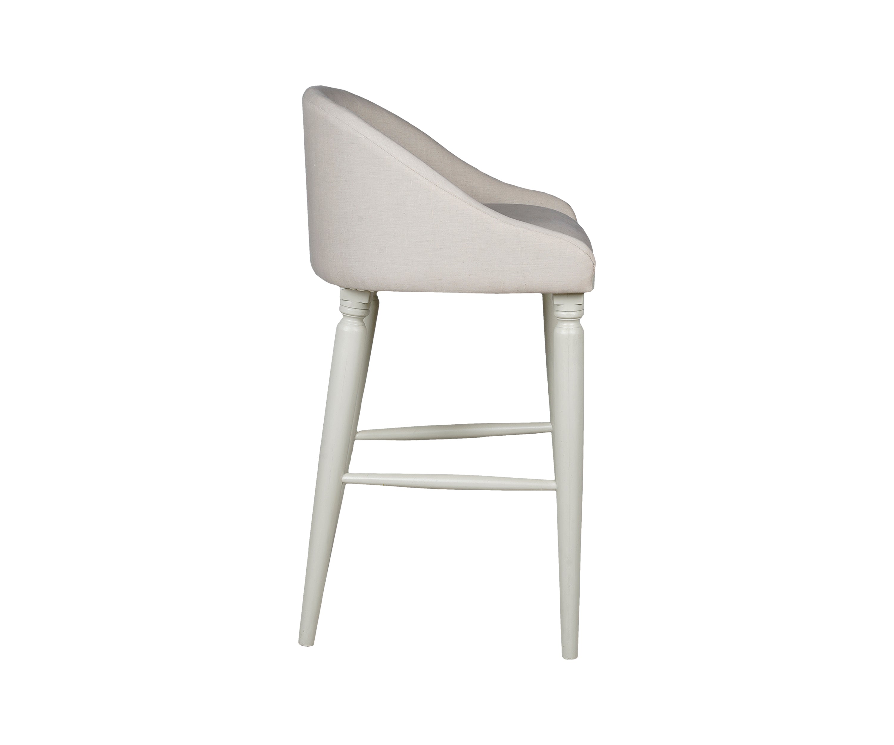 Ivory Upholstered Barrel Back Bar Chair with Wooden Legs