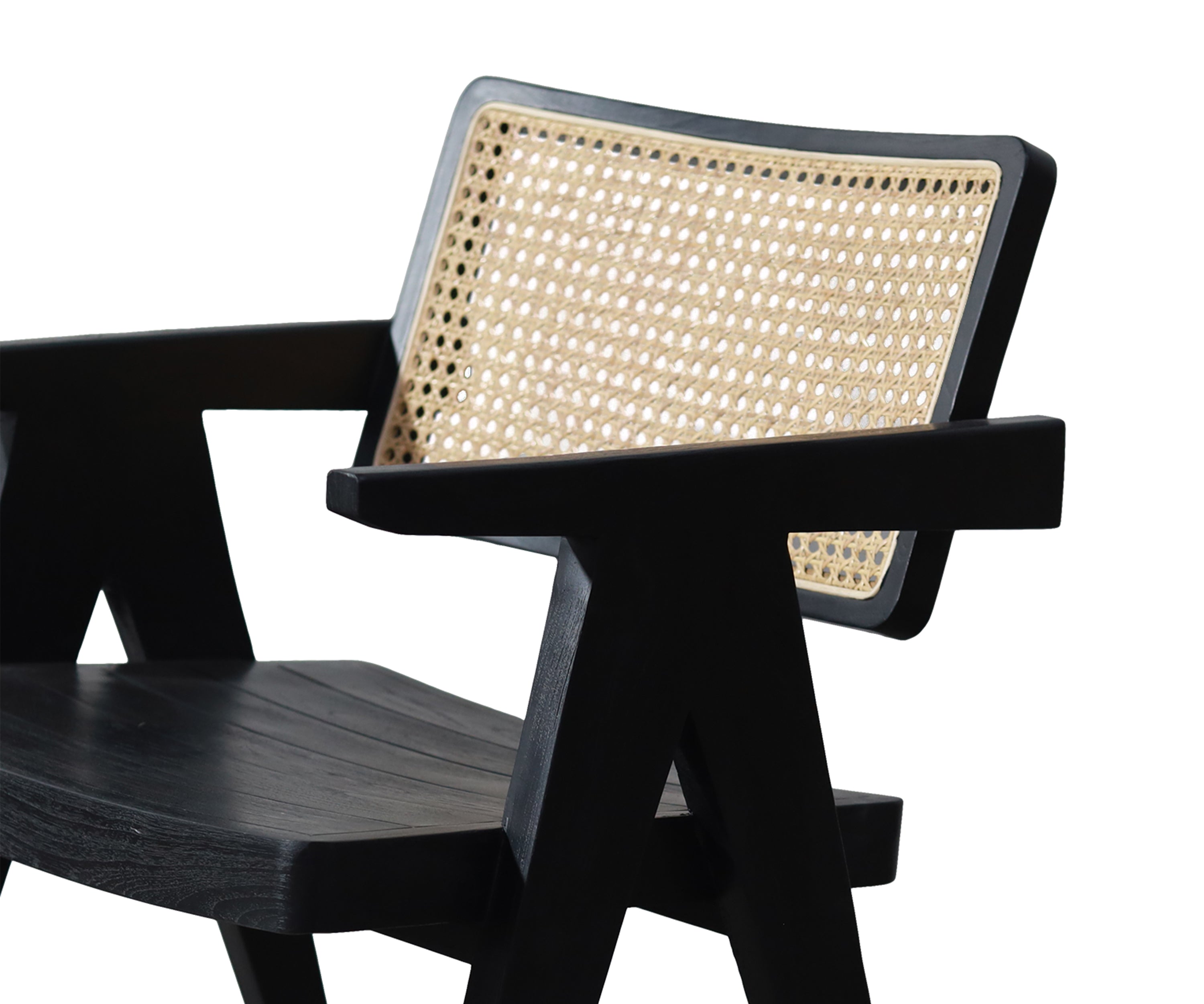 Teak Wood Outdoor Chair with Rattan Backrest