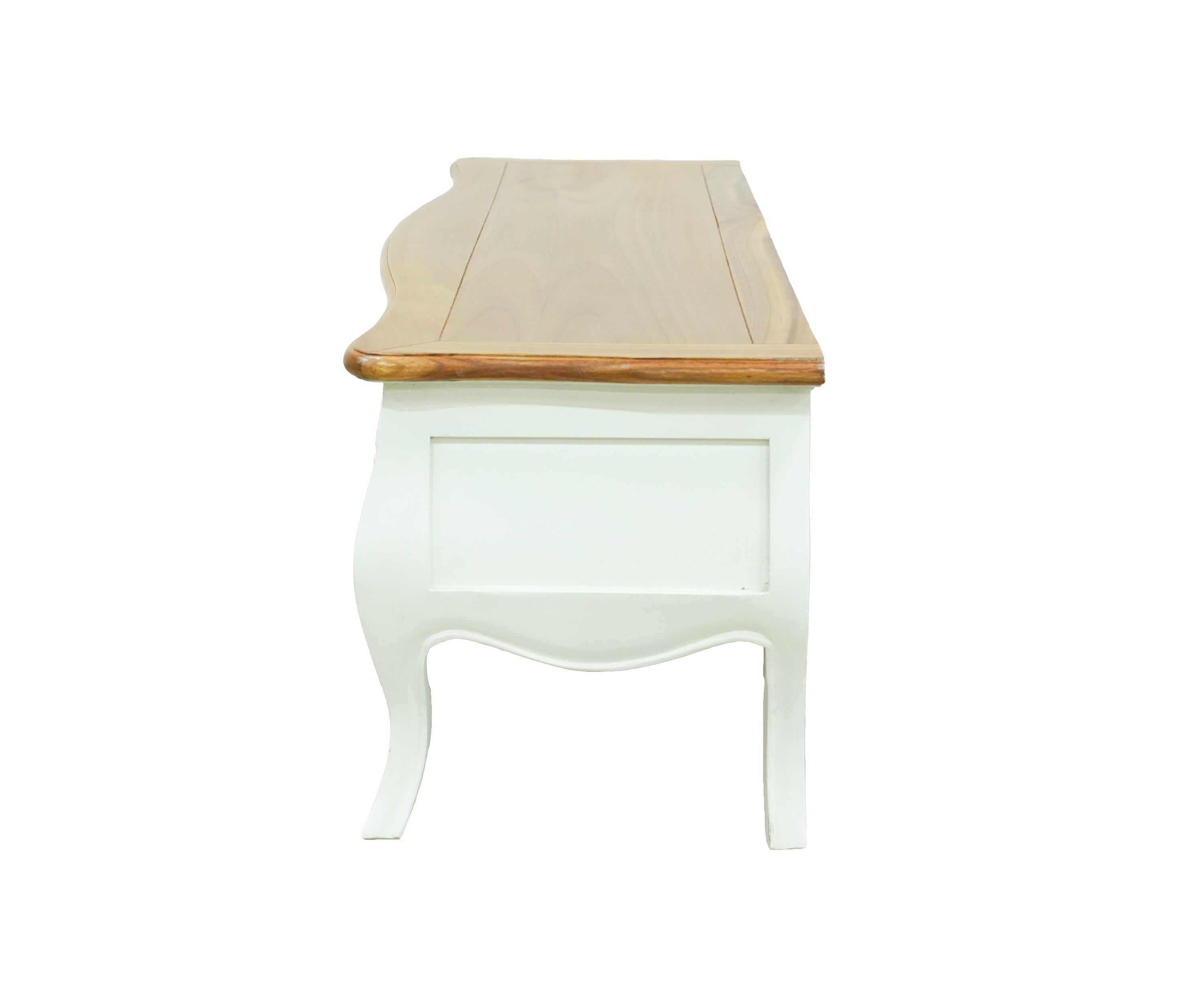 French Classic Whitewashed TV Unit with Wooden Top