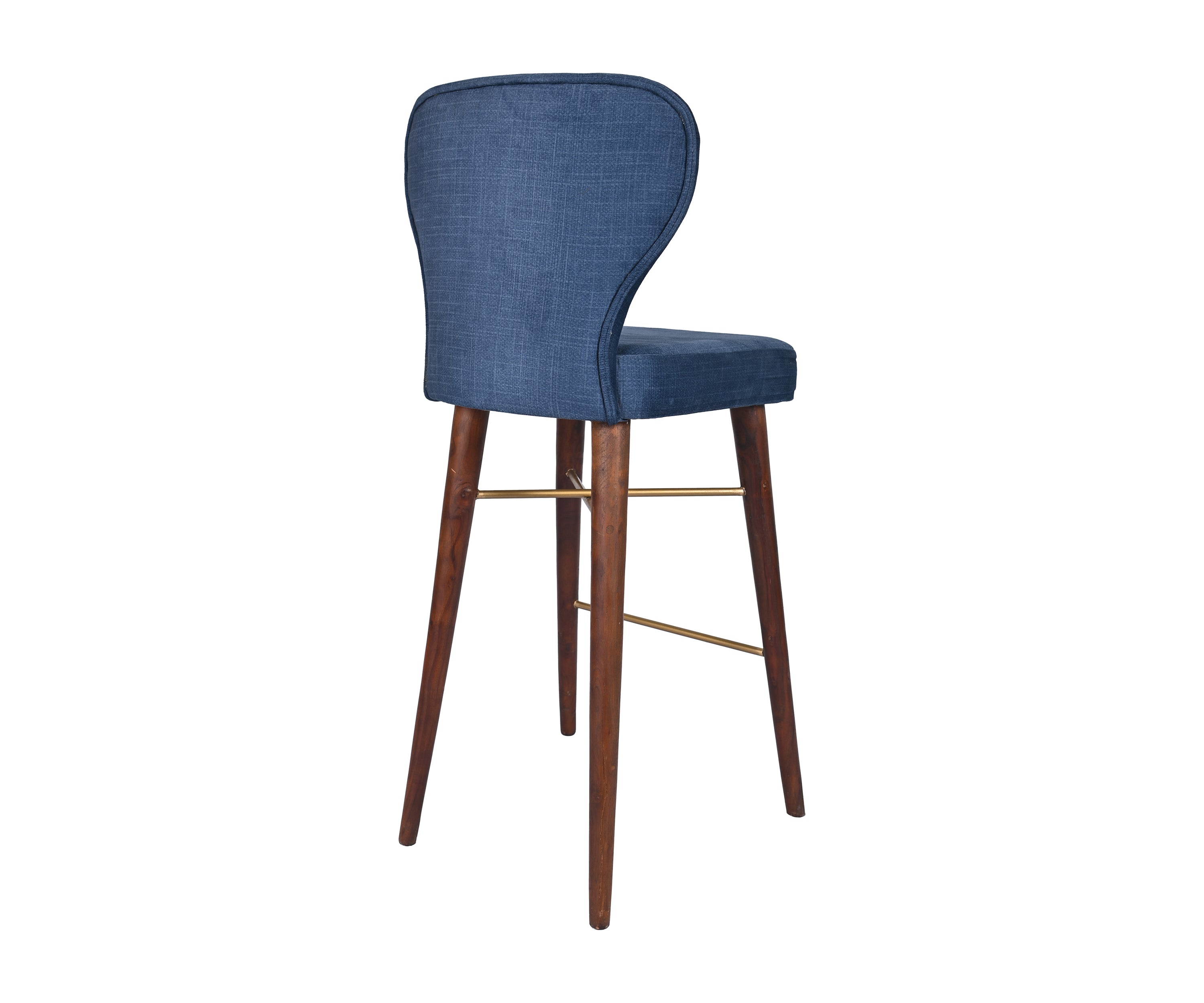 Blue Upholstered Bar Chair with Solid Wood Legs