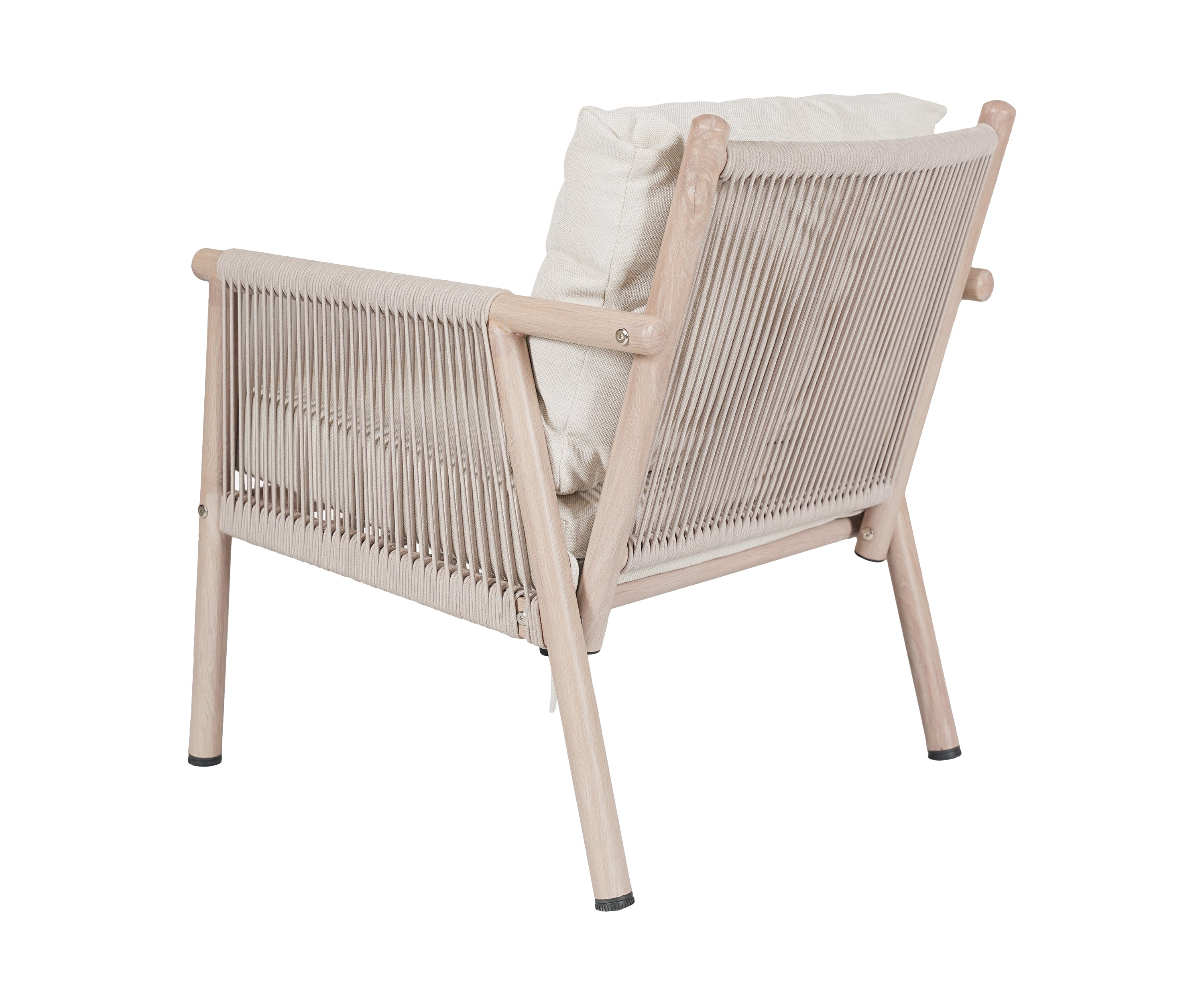 Beige Outdoor Armchair with Nylon Rope Woven Back & Metal Frame