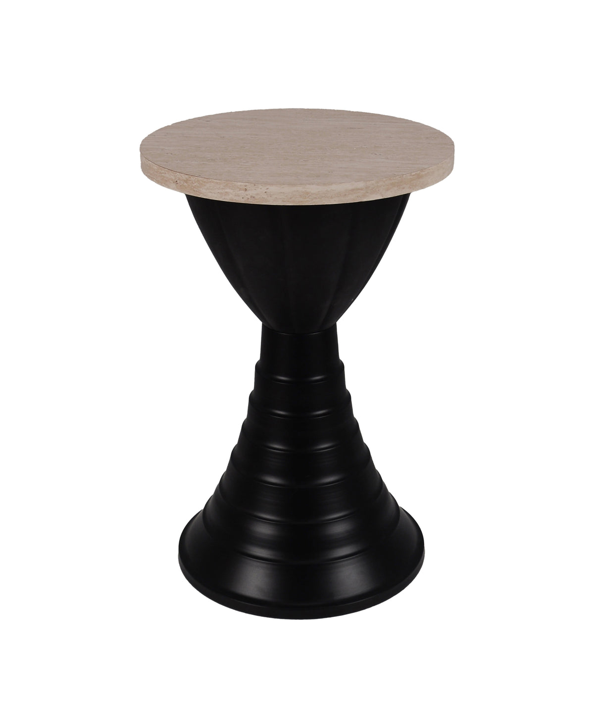 Dual Toned Side Table with Matte Black Metal Pedestal